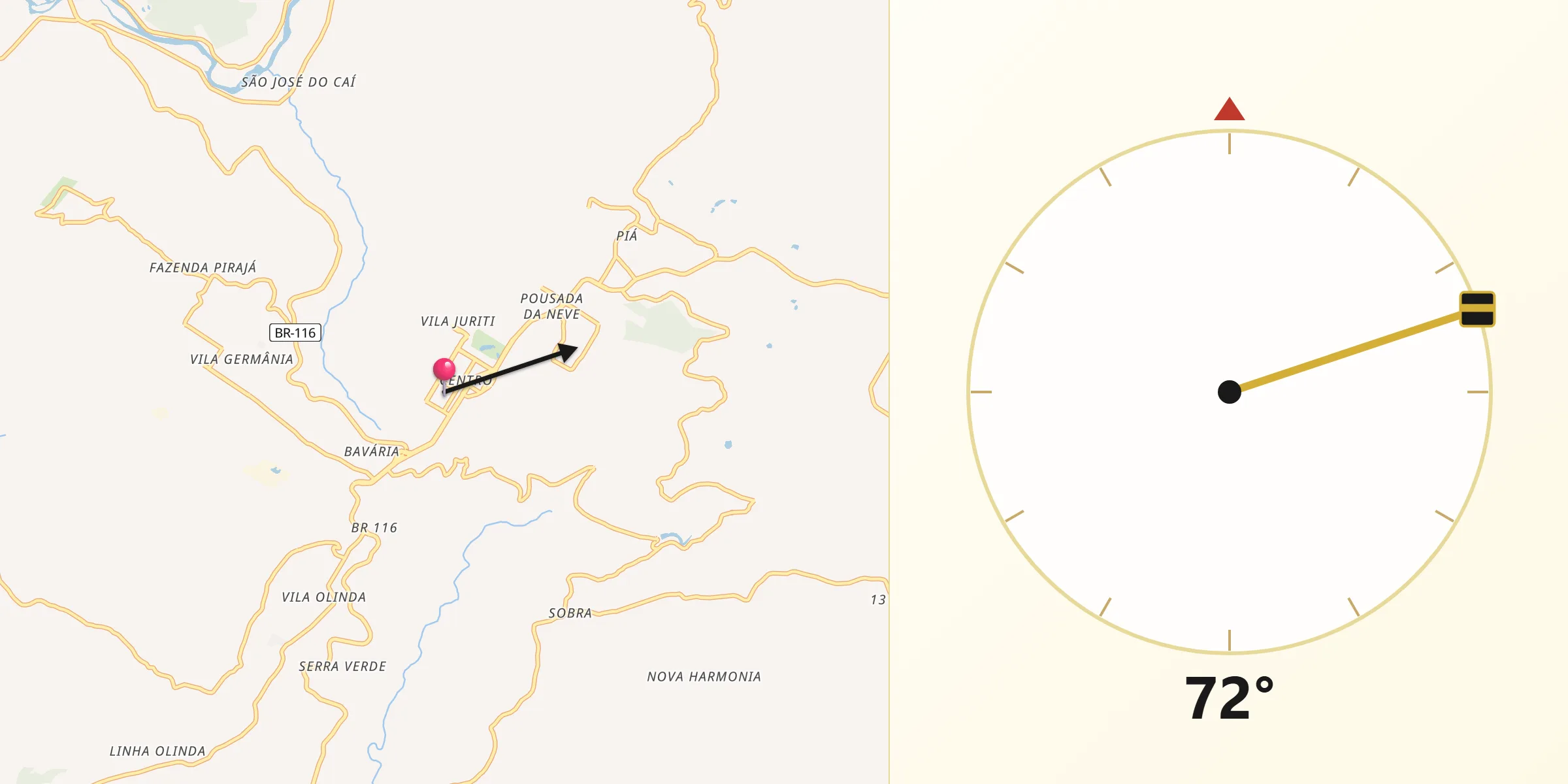 Direção da Qibla a partir de Nova Petrópolis