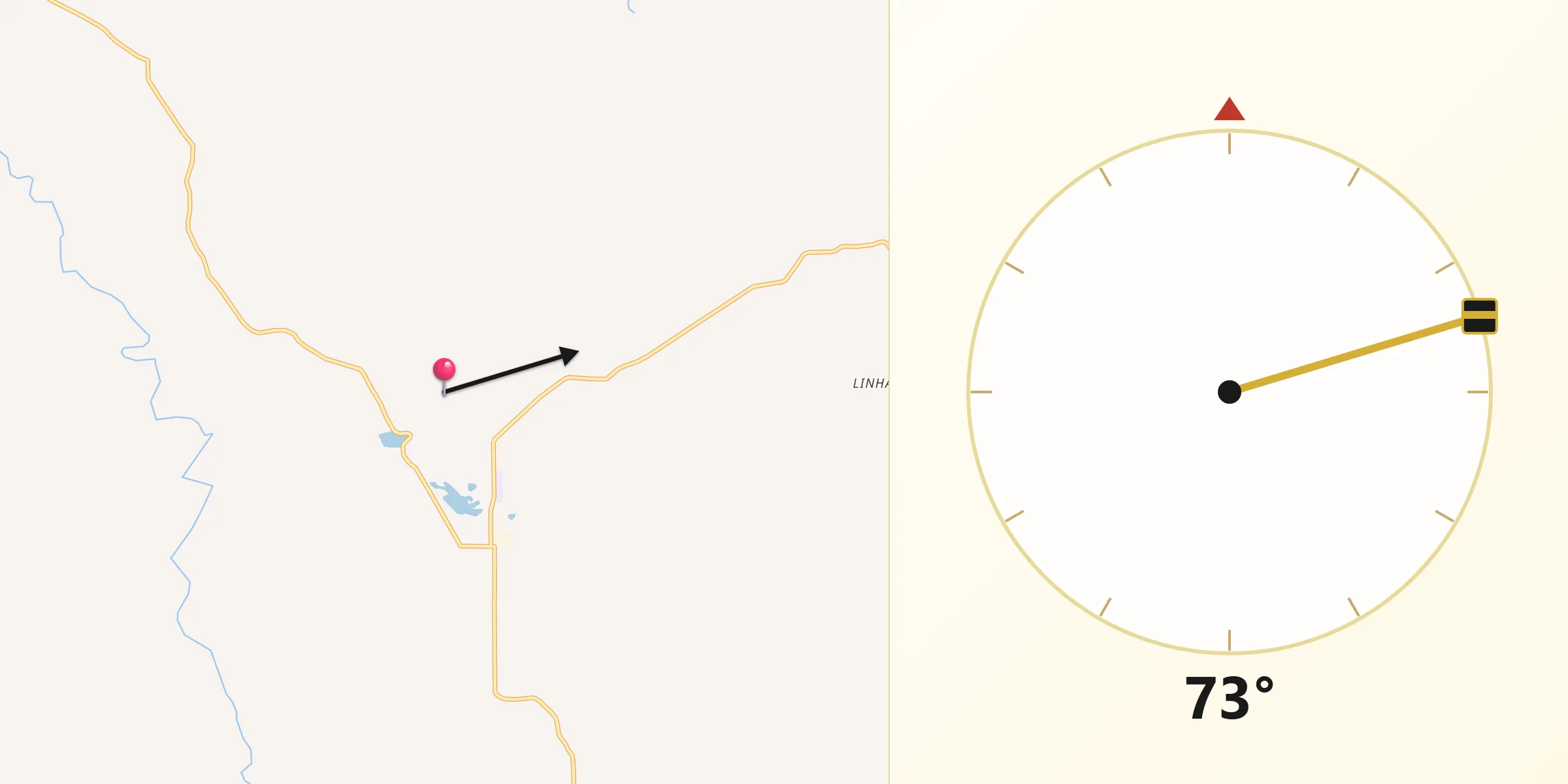 Direção da Qibla a partir de Nova Esperança do Sul