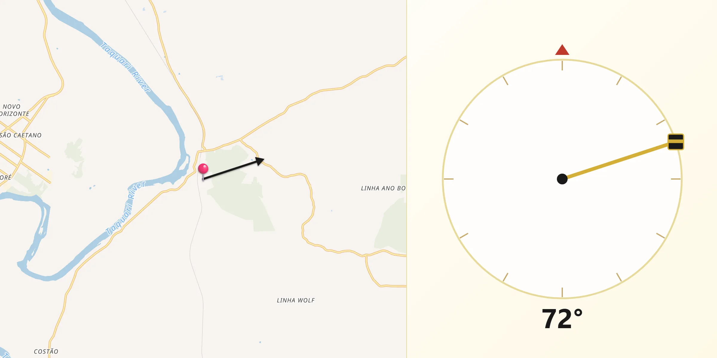 Direção da Qibla a partir de Colinas