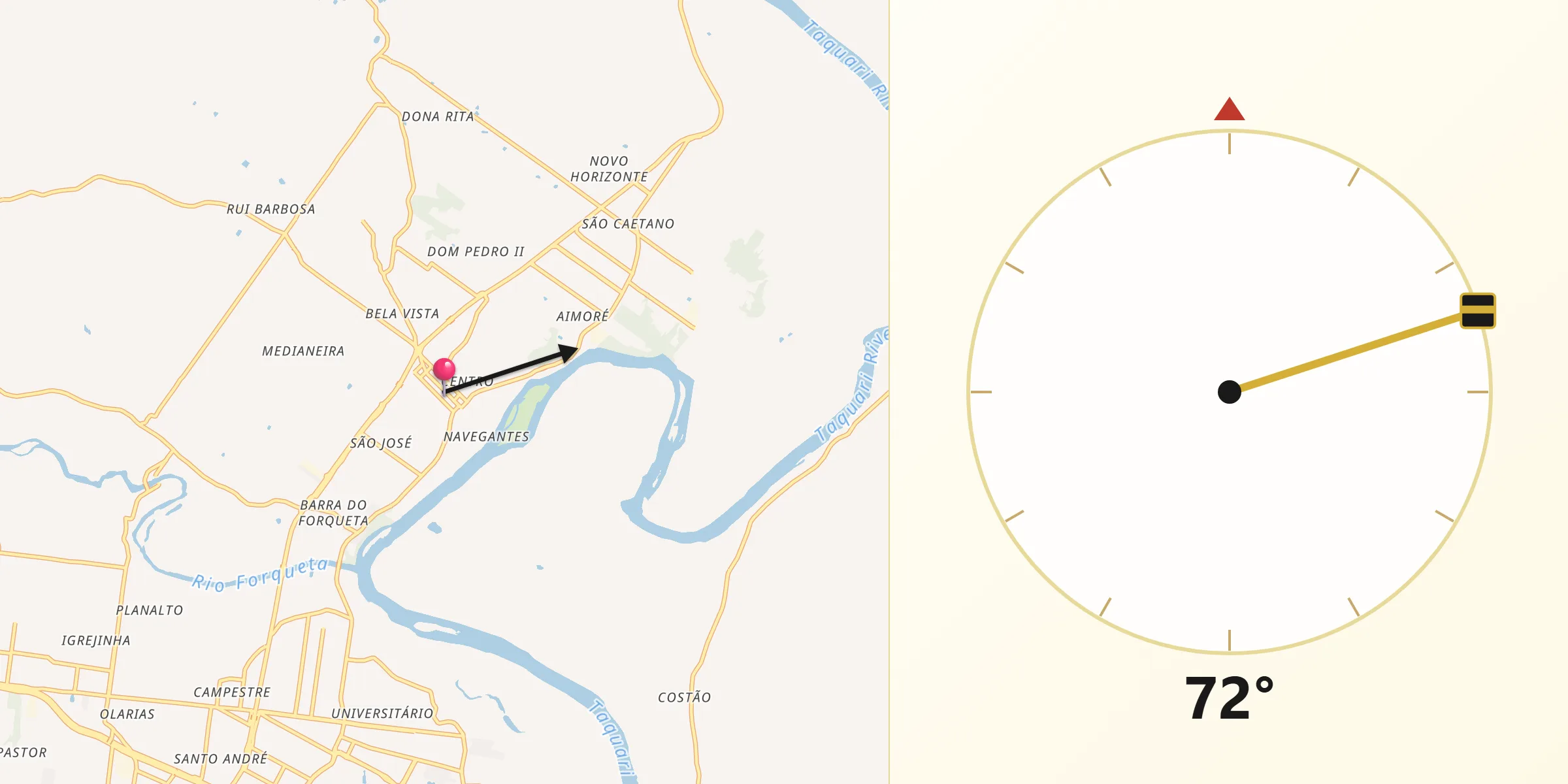 Direção da Qibla a partir de Arroio do Meio