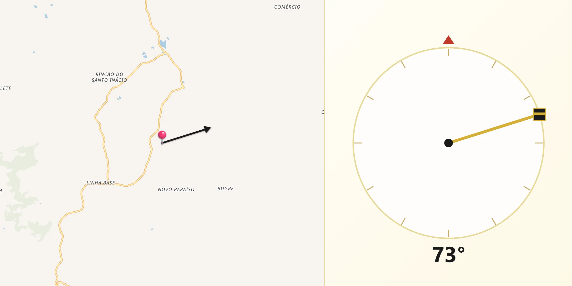 Direção da Qibla a partir de Nova Palma