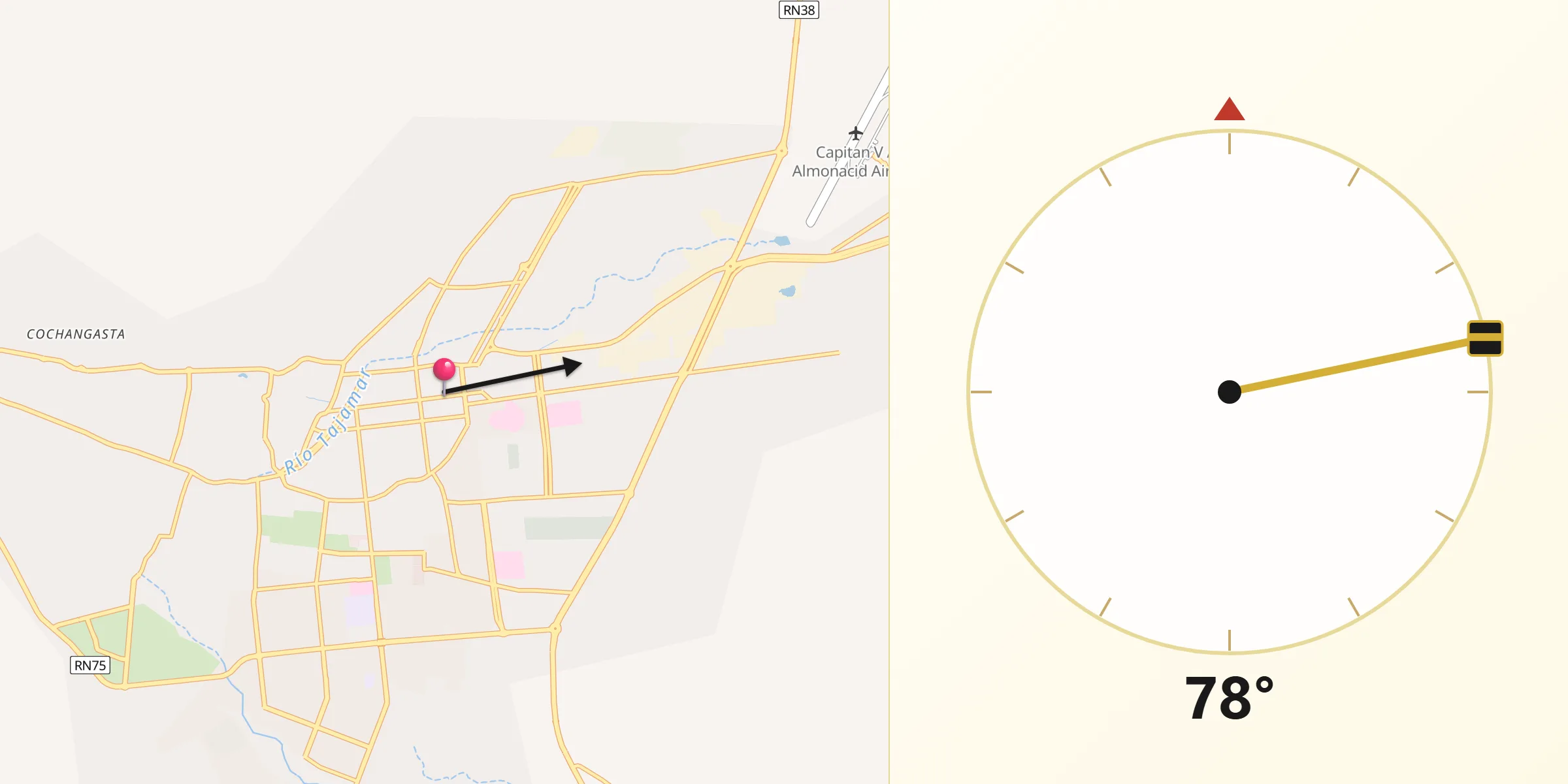 Dirección de la Qibla desde Ciudad de La Rioja
