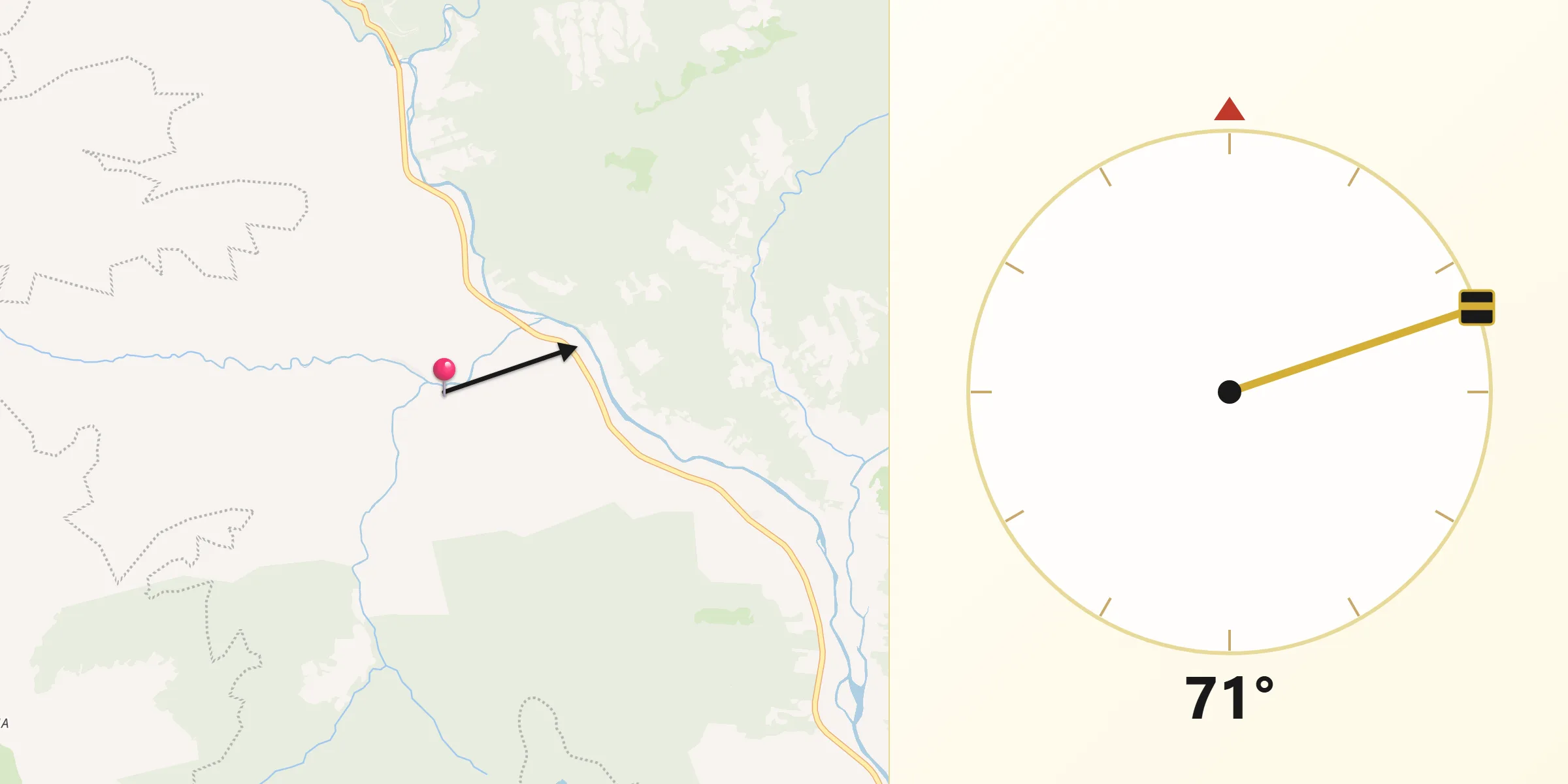 Direção da Qibla a partir de Itati