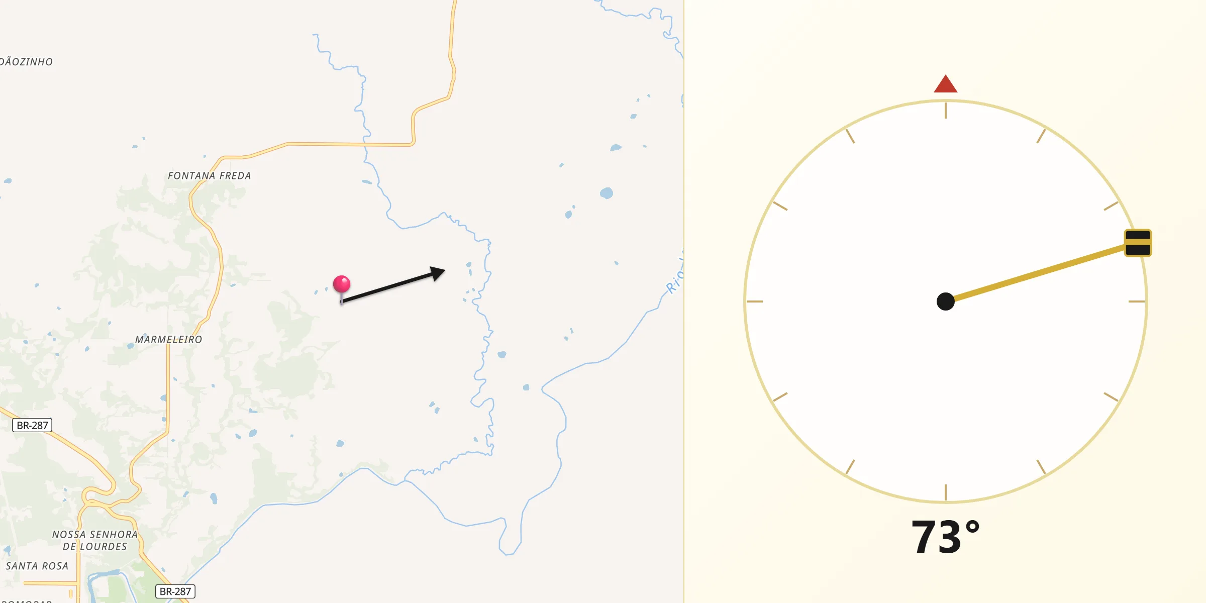 Direção da Qibla a partir de Jaguari