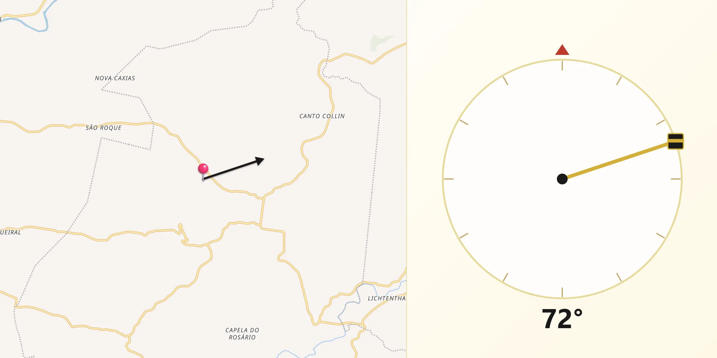 Direção da Qibla a partir de Linha Nova