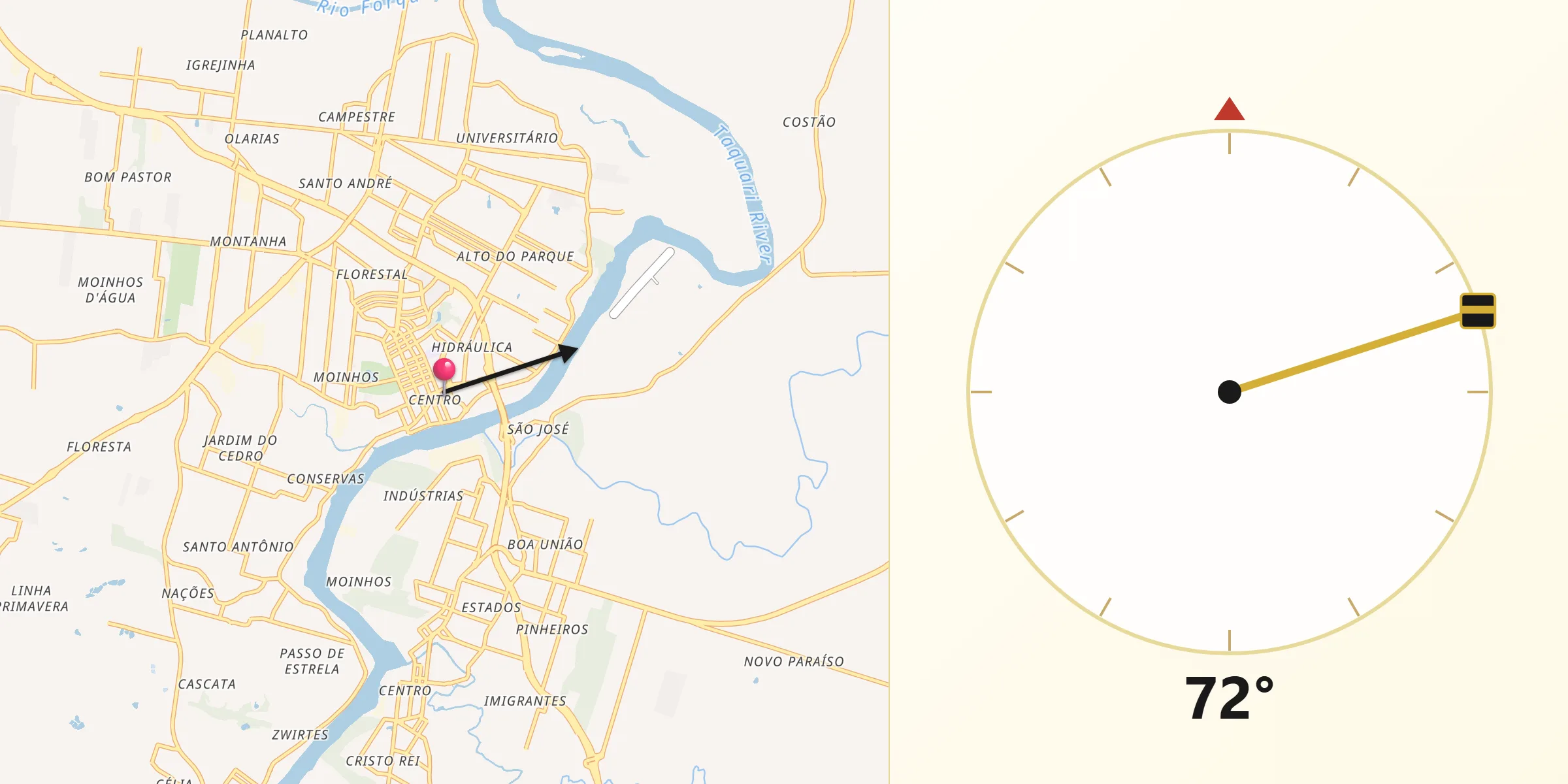 Direção da Qibla a partir de Lajeado