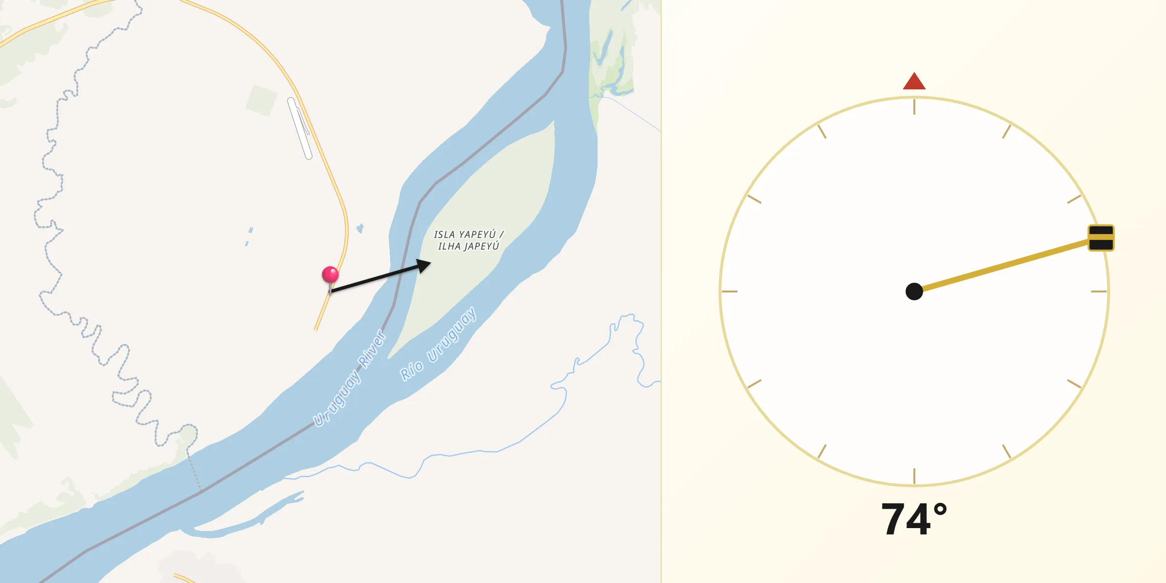 Dirección de la Qibla desde Yapeyú