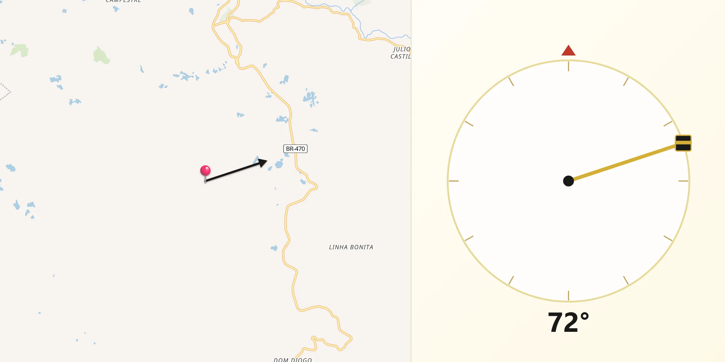 Direção da Qibla a partir de Salvador do Sul