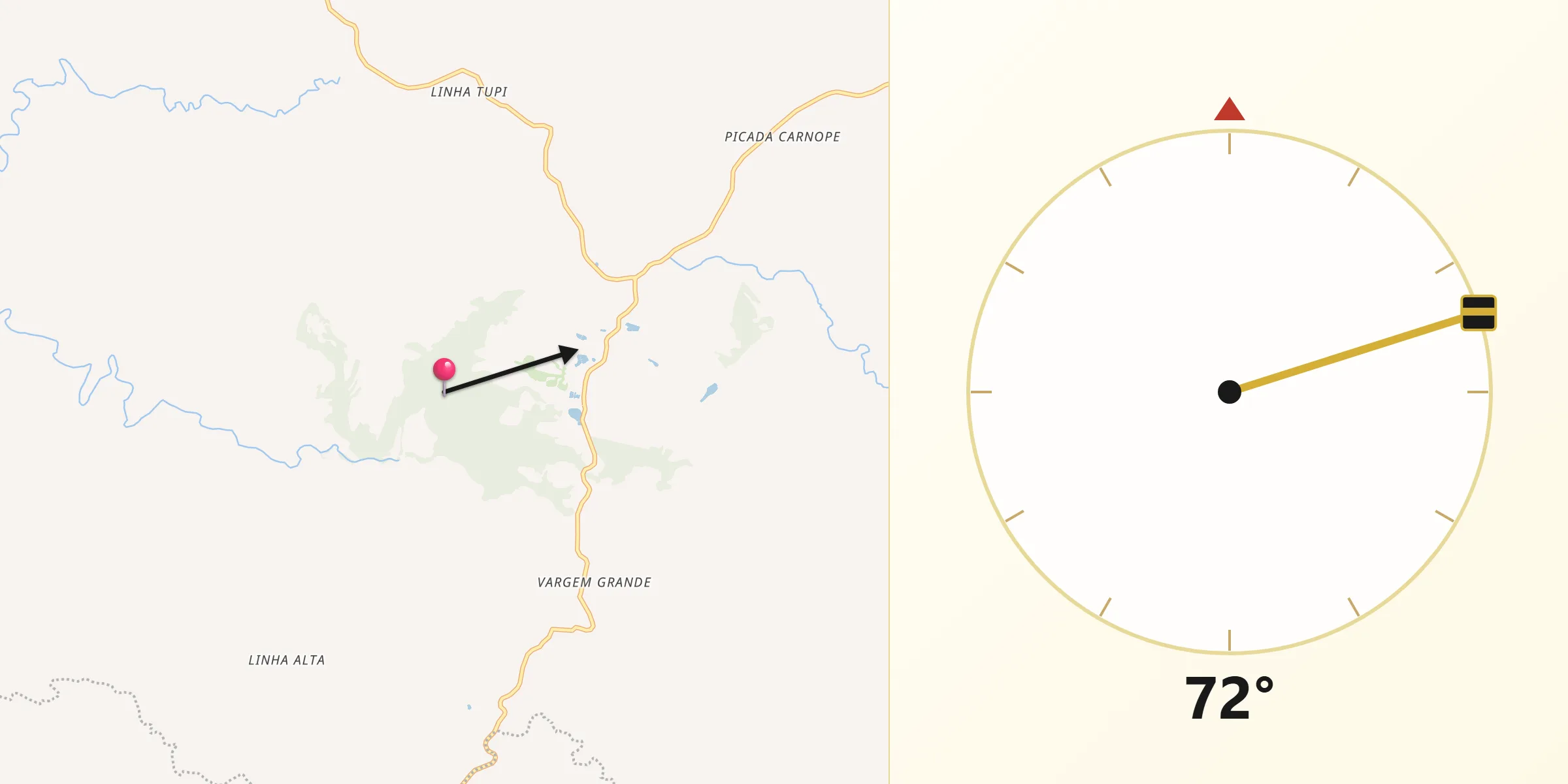 Direção da Qibla a partir de Lagoa Bonita do Sul