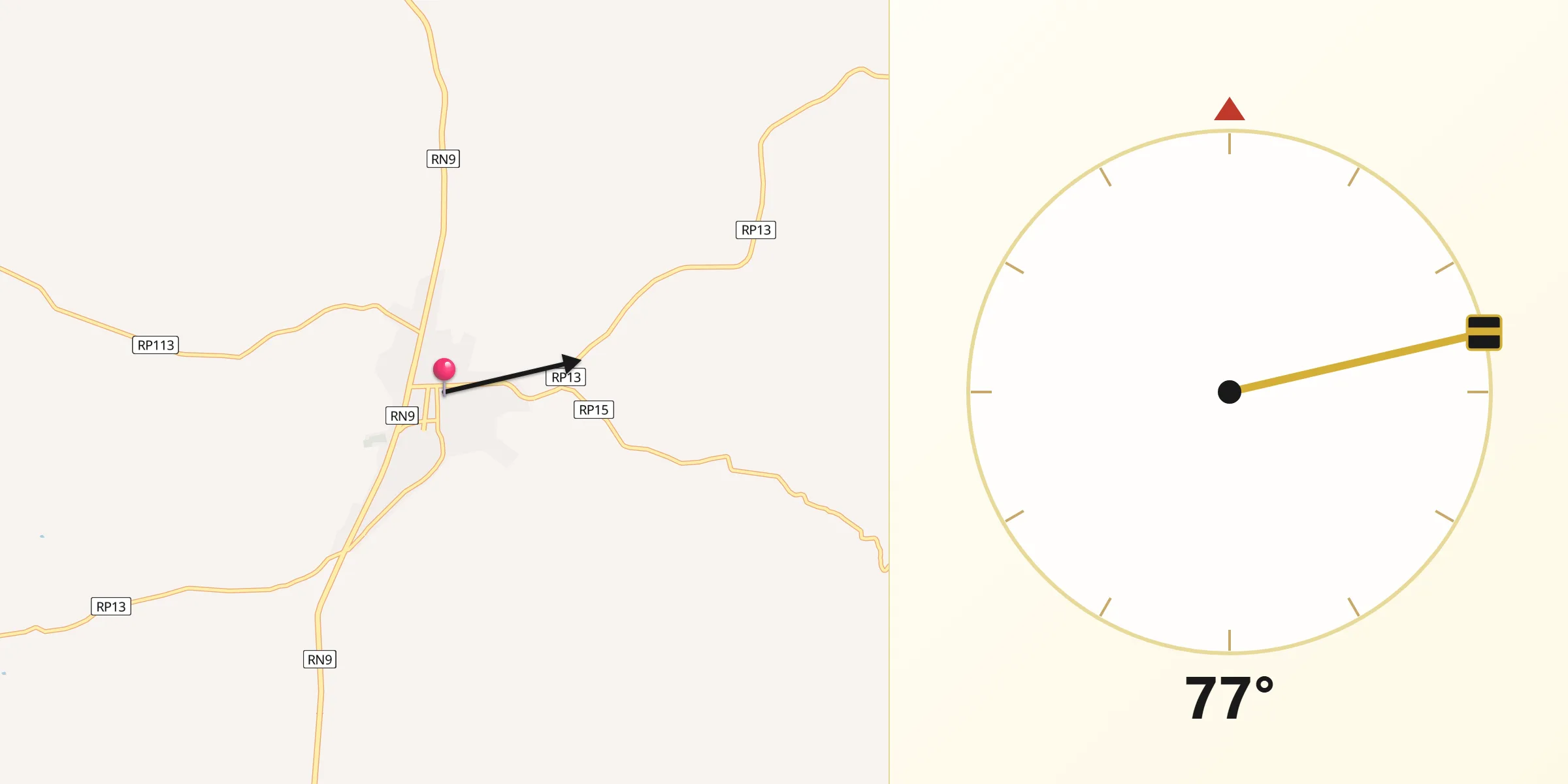 Dirección de la Qibla desde Villa Ojo de Agua