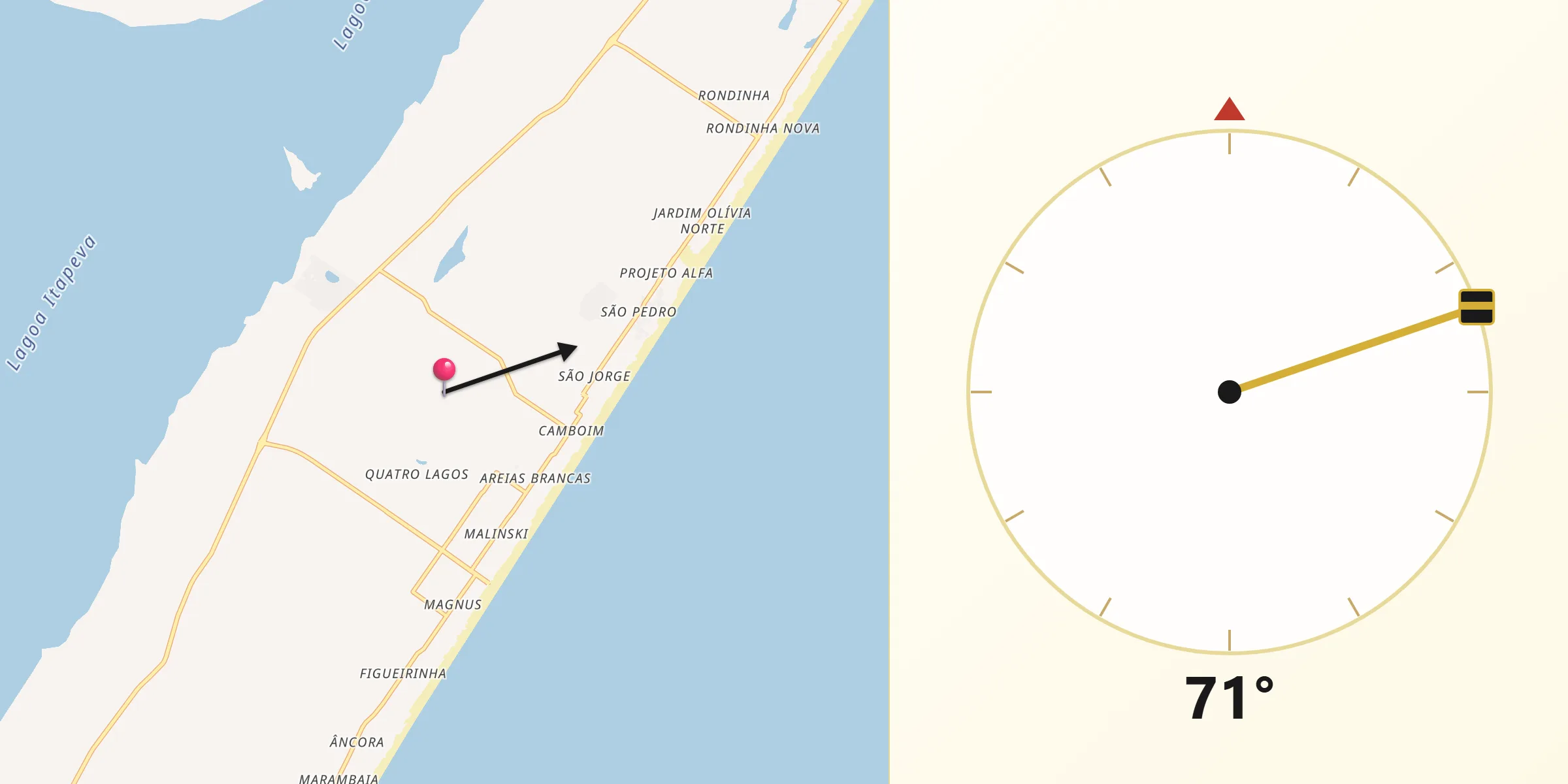 Direção da Qibla a partir de Arroio do Sal