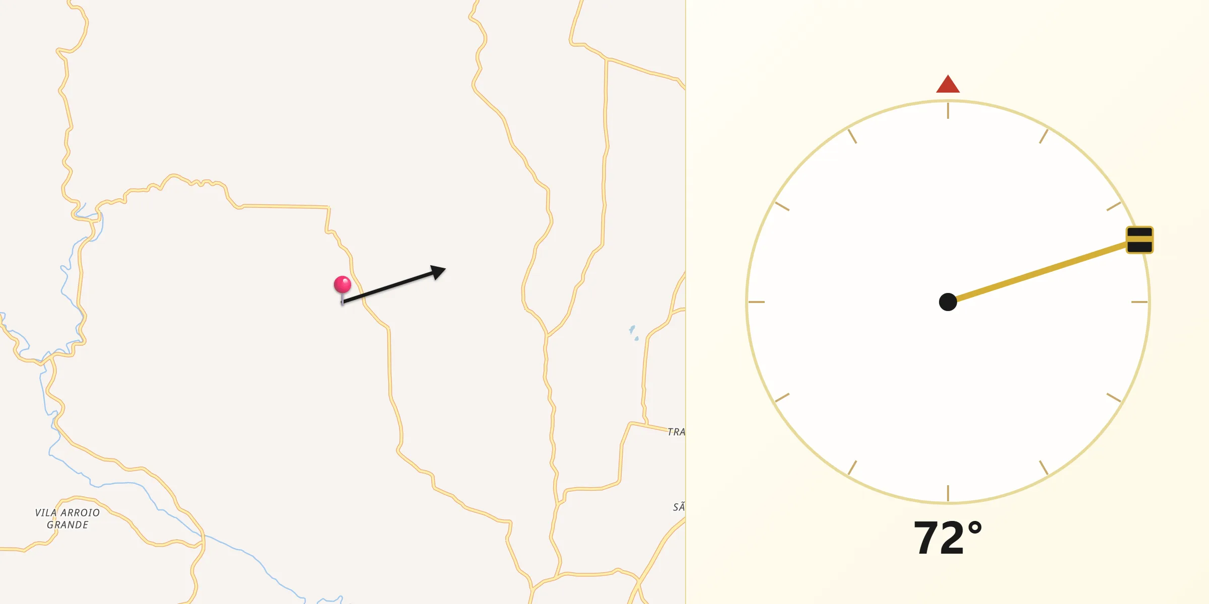 Direção da Qibla a partir de Venâncio Aires