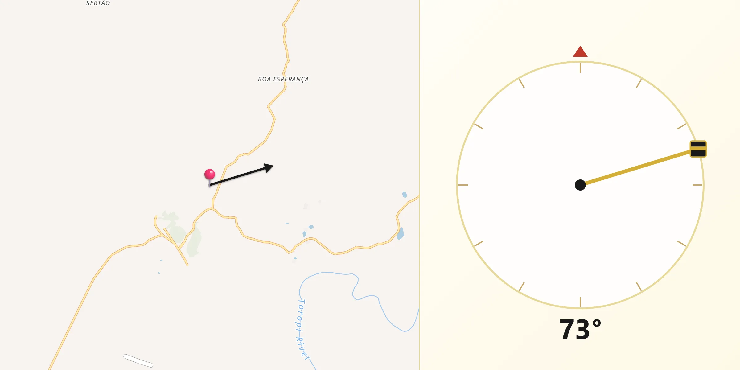 Direção da Qibla a partir de Mata
