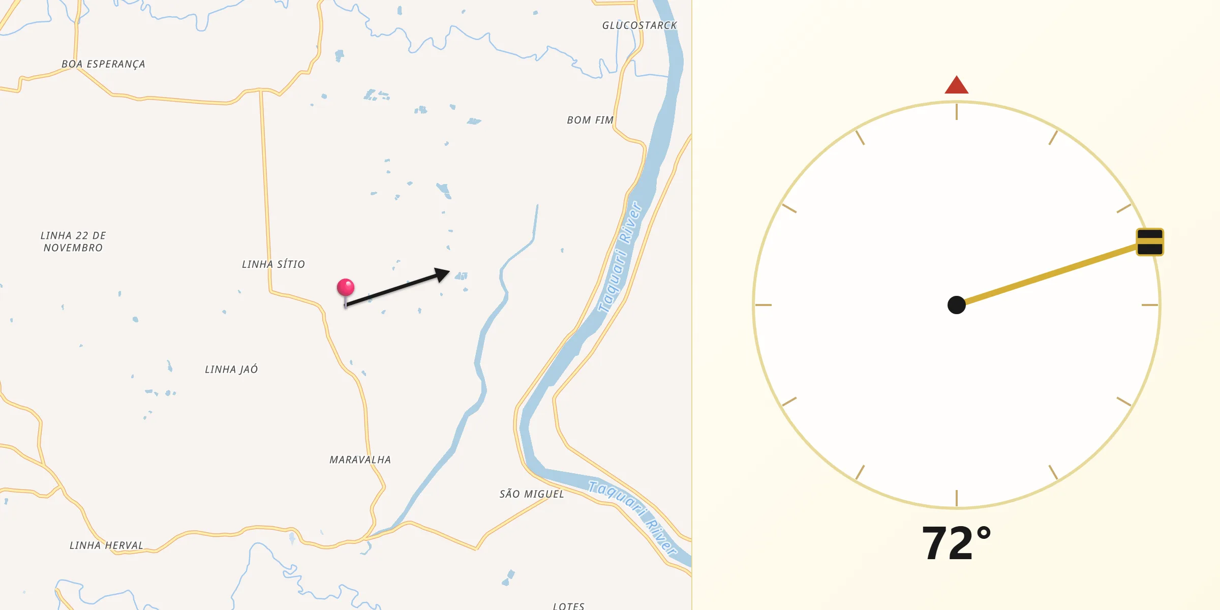Direção da Qibla a partir de Cruzeiro do Sul