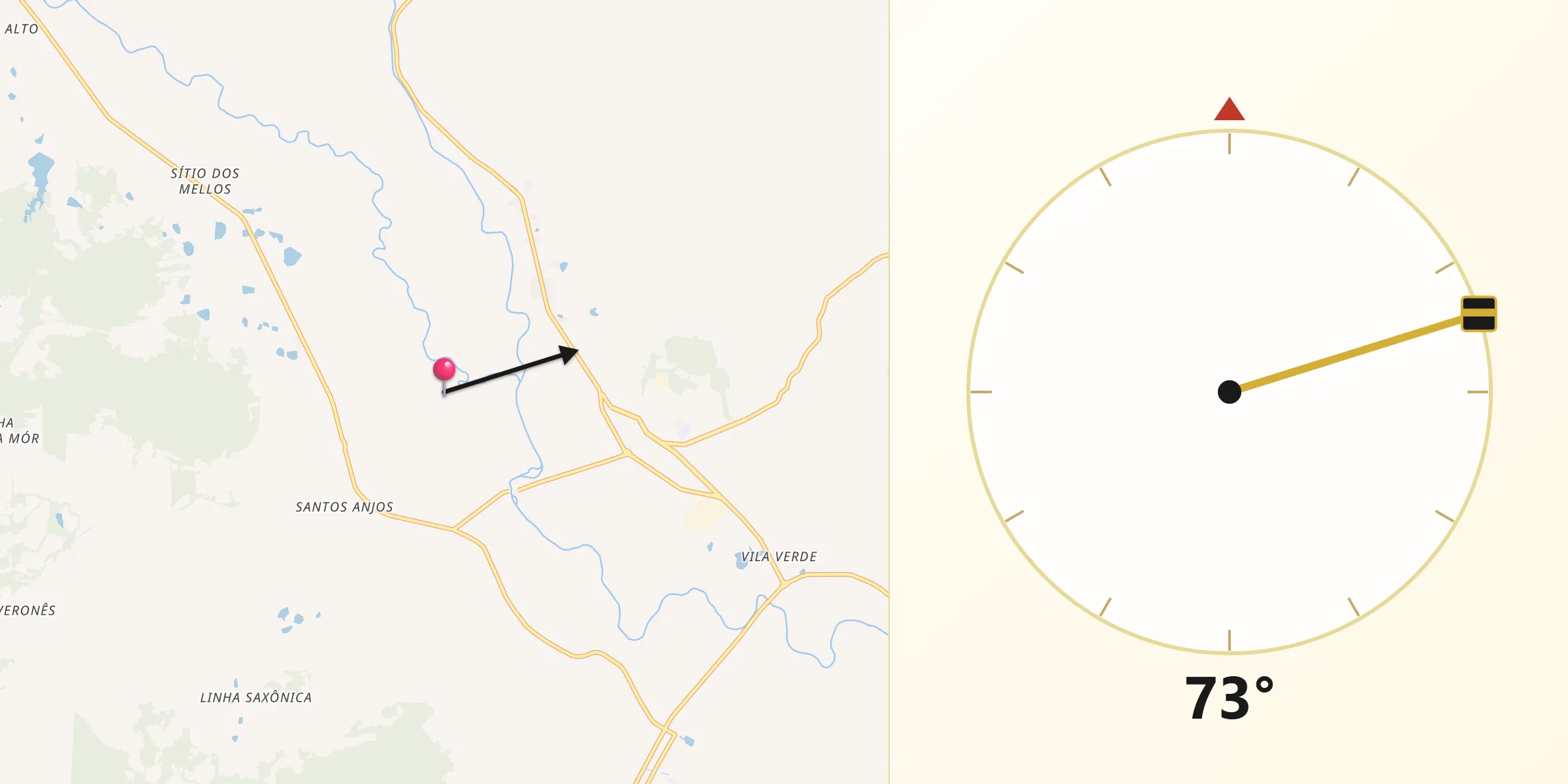 Direção da Qibla a partir de Faxinal do Soturno