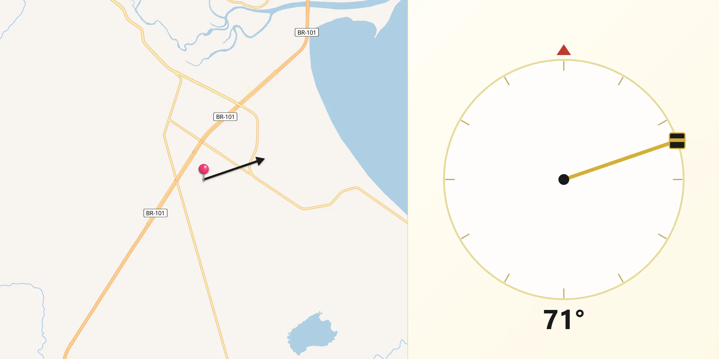 Direção da Qibla a partir de Terra de Areia