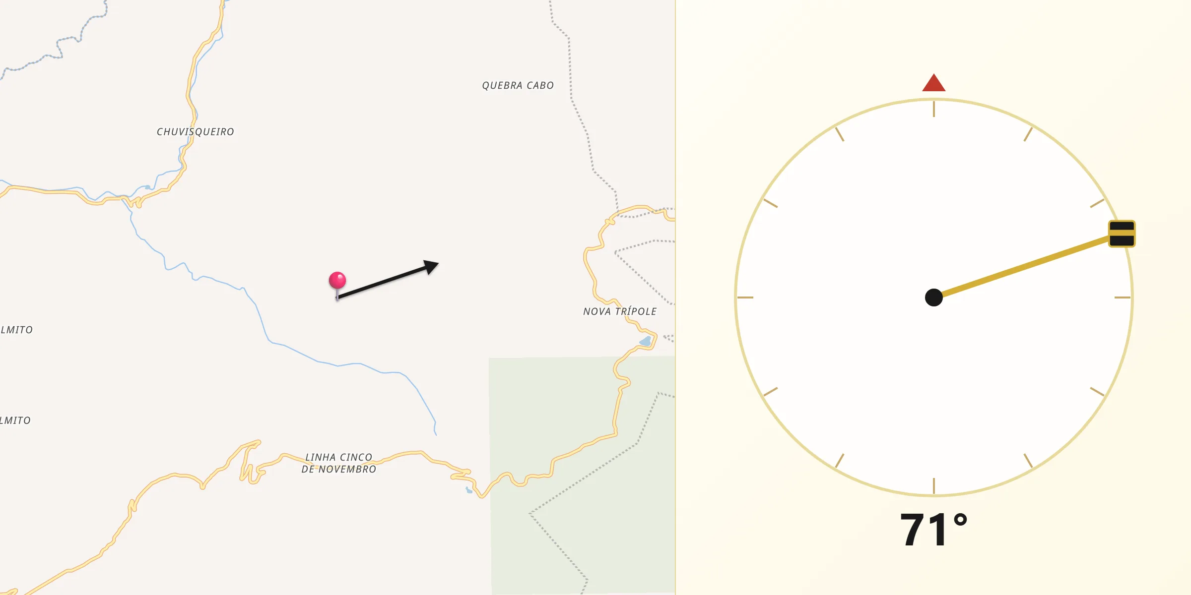 Direção da Qibla a partir de Riozinho