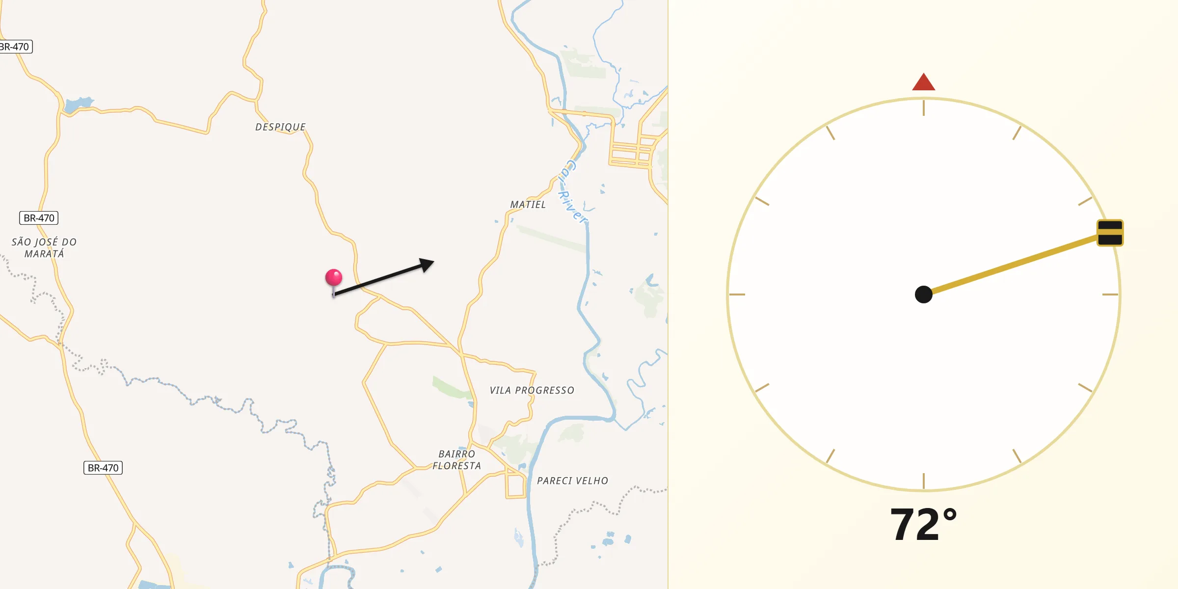 Direção da Qibla a partir de Pareci Novo