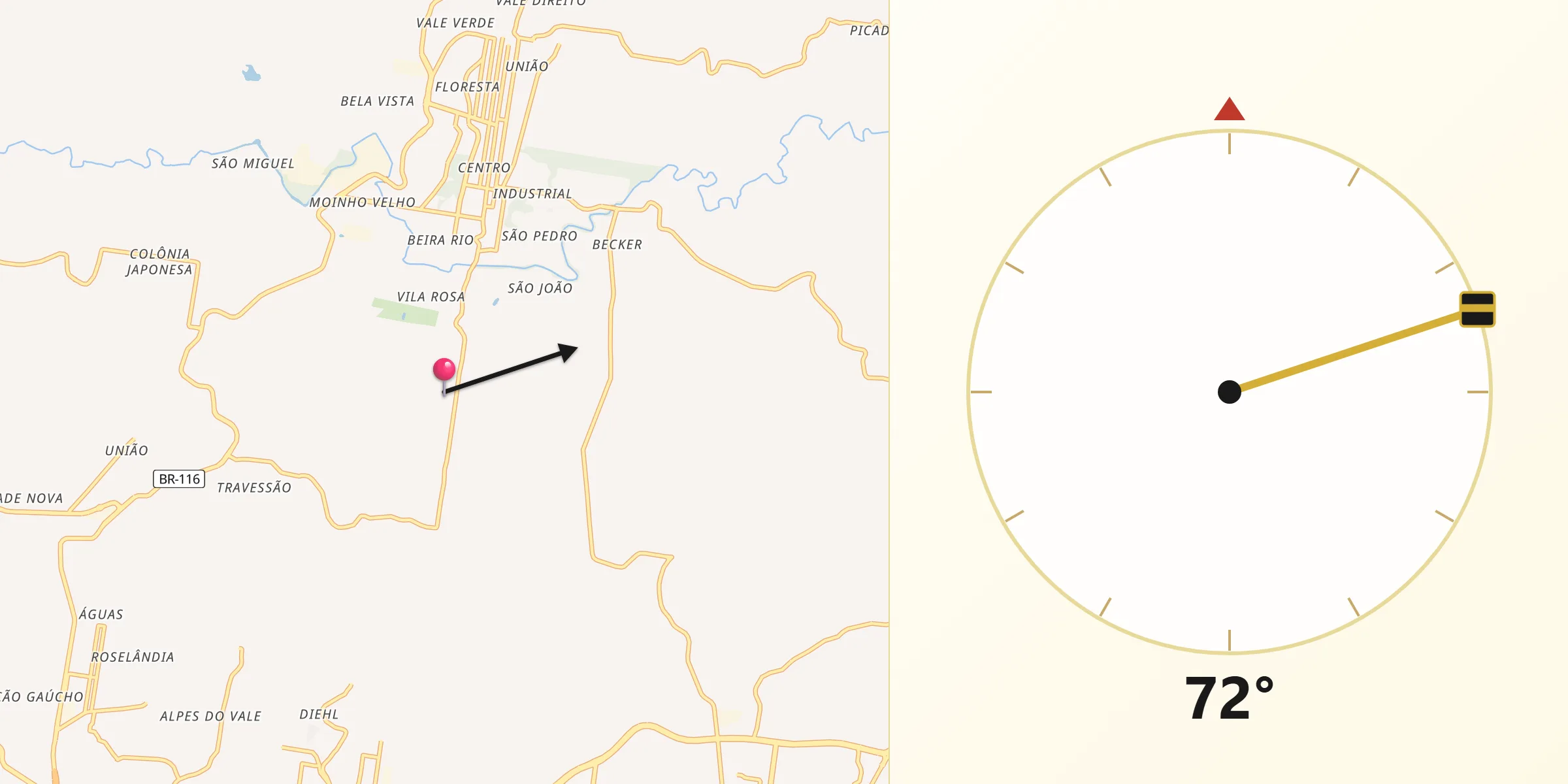 Direção da Qibla a partir de Dois Irmãos