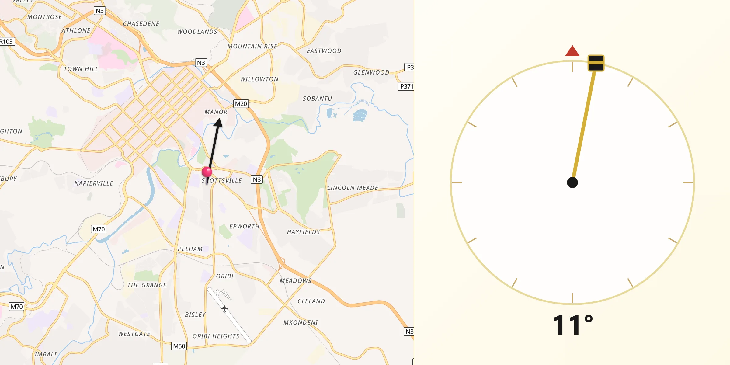 Qibla Direction from Pietermaritzburg