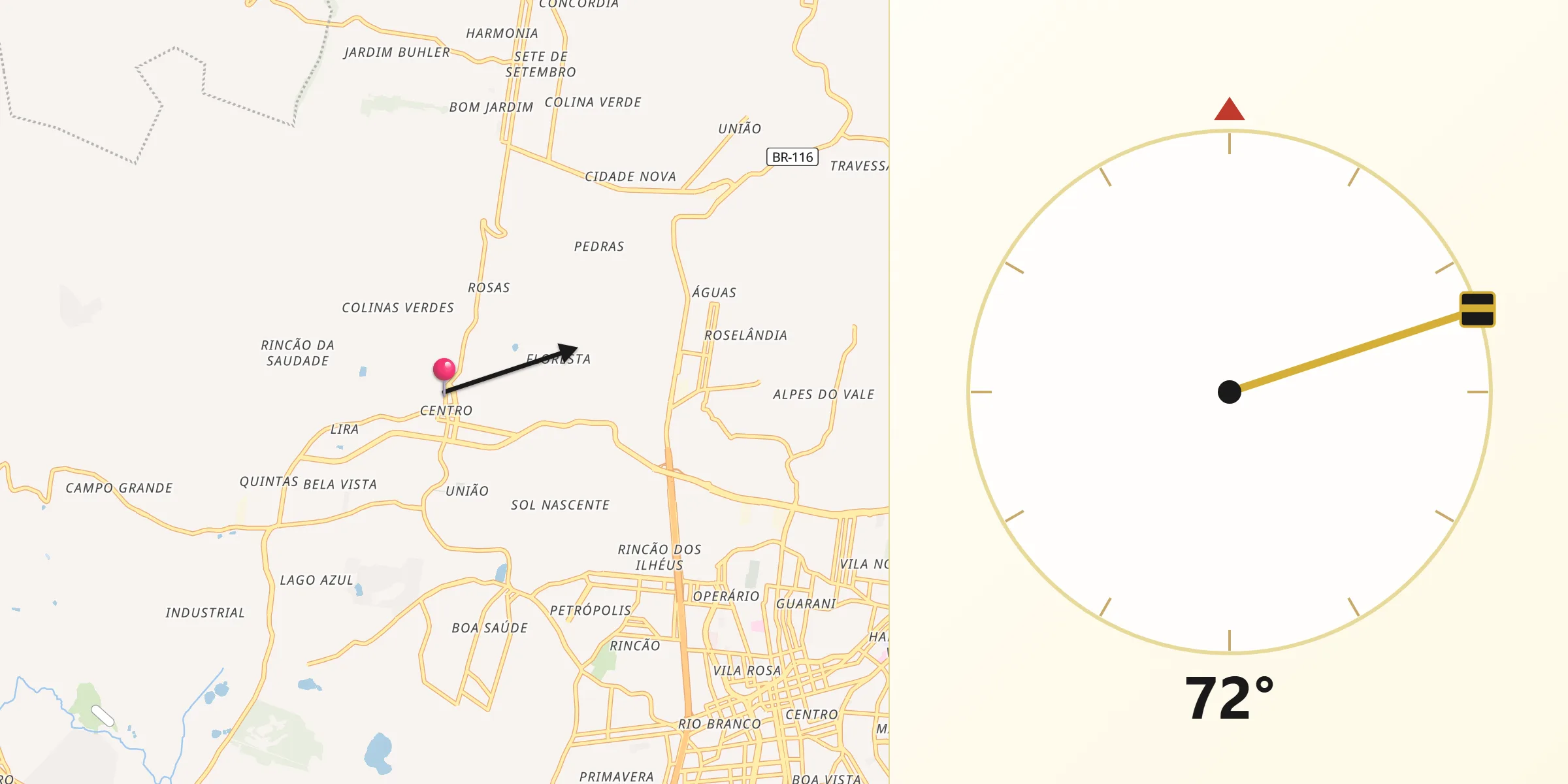 Direção da Qibla a partir de Estância Velha