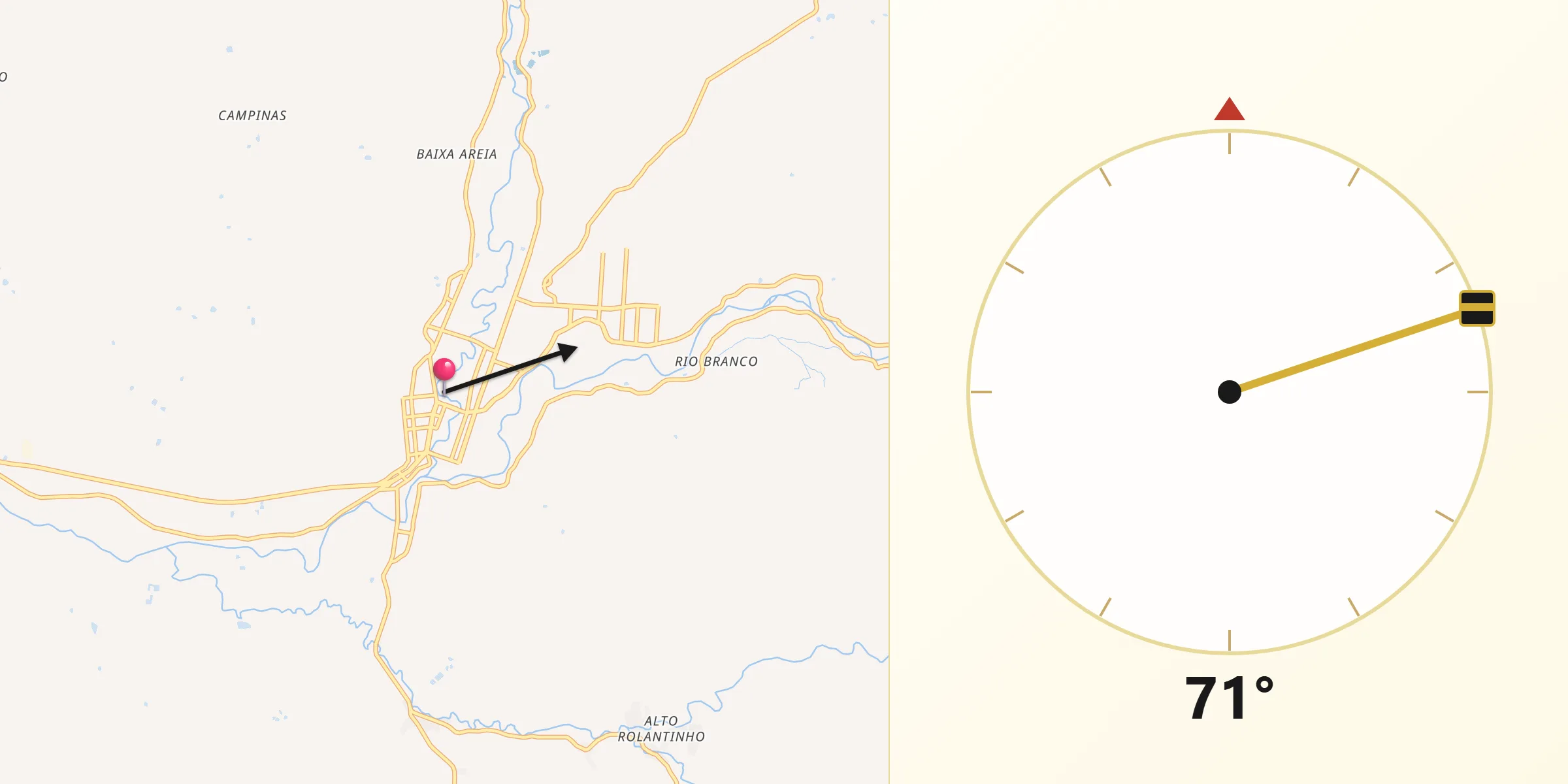 Direção da Qibla a partir de Rolante