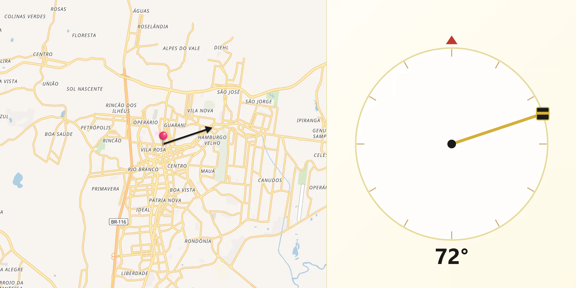Direção da Qibla a partir de Novo Hamburgo