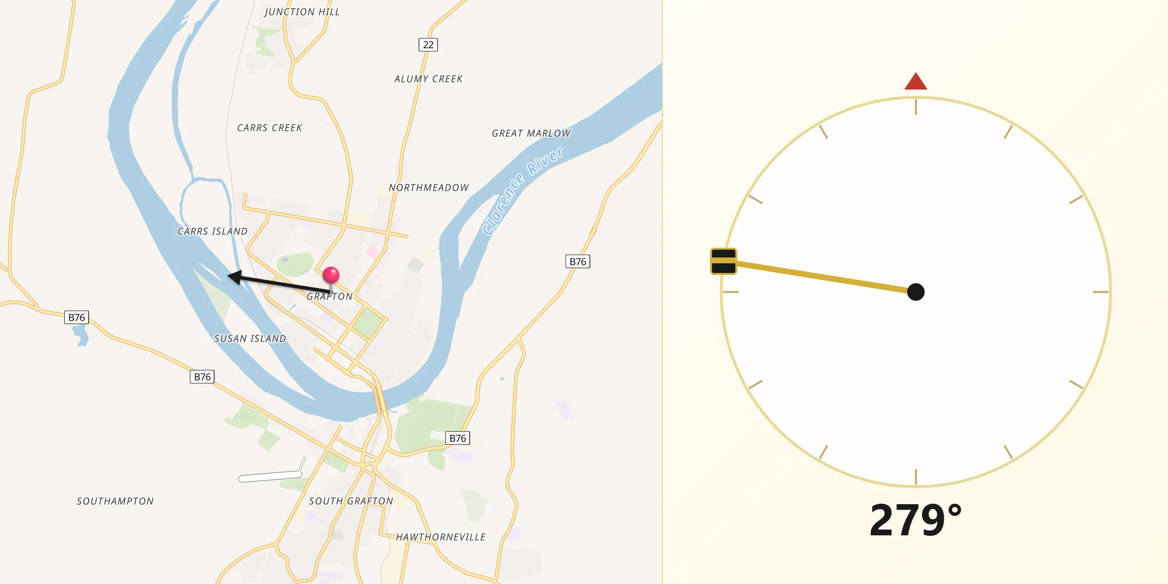 Qibla Direction from Grafton