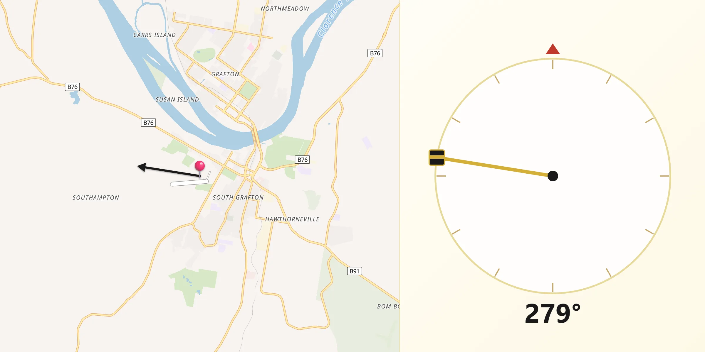 Qibla Direction from South Grafton