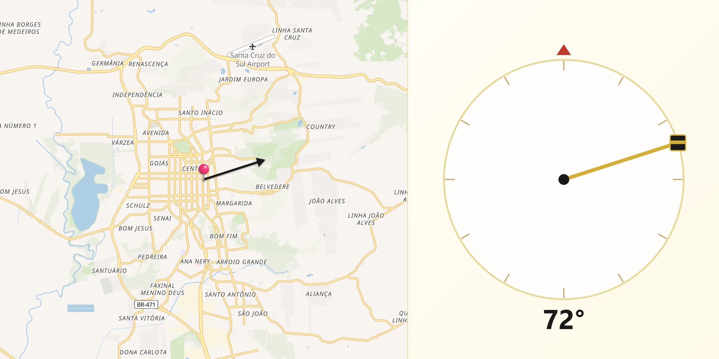 Direção da Qibla a partir de Santa Cruz do Sul