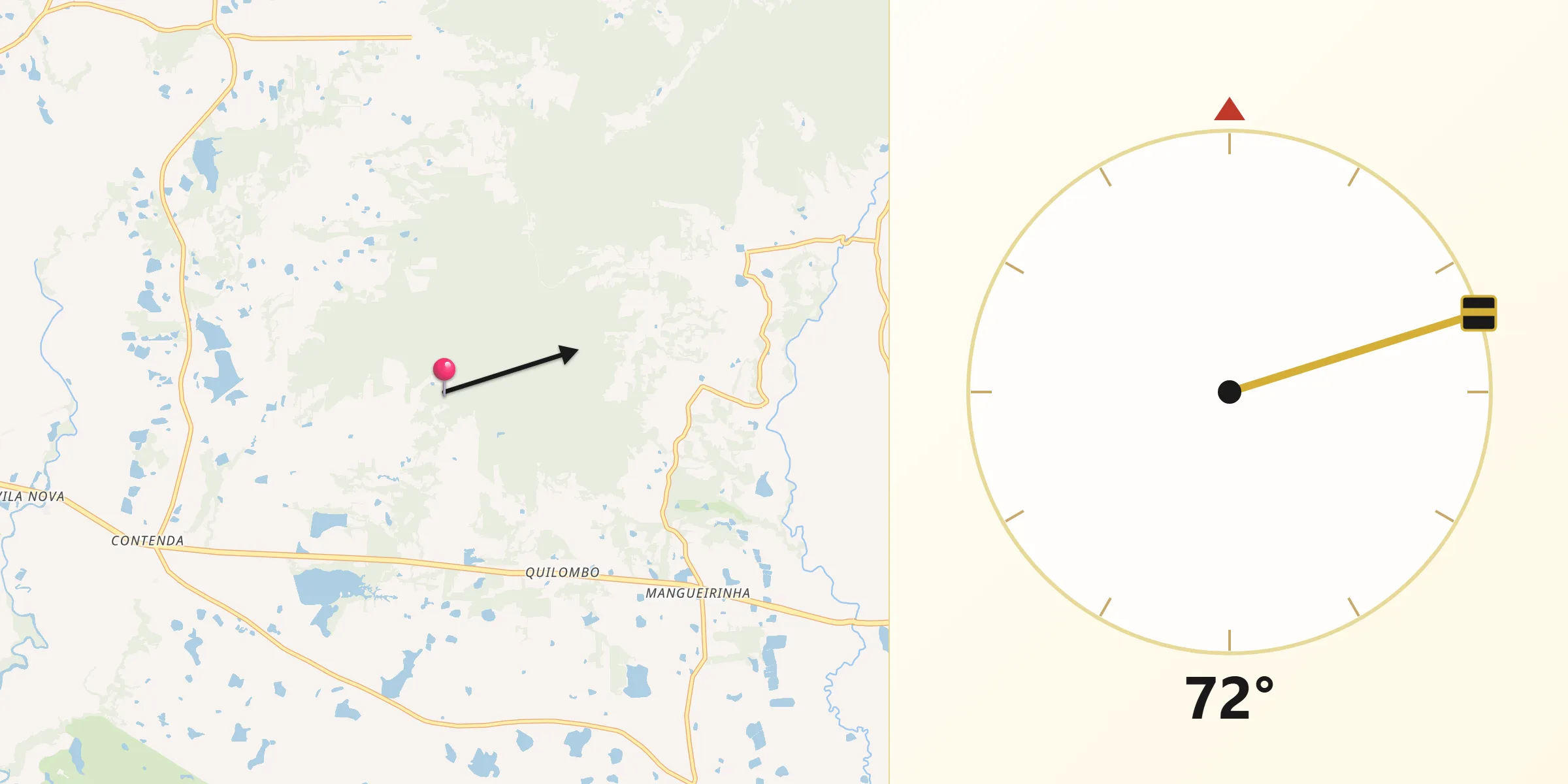 Direção da Qibla a partir de Paraíso do Sul
