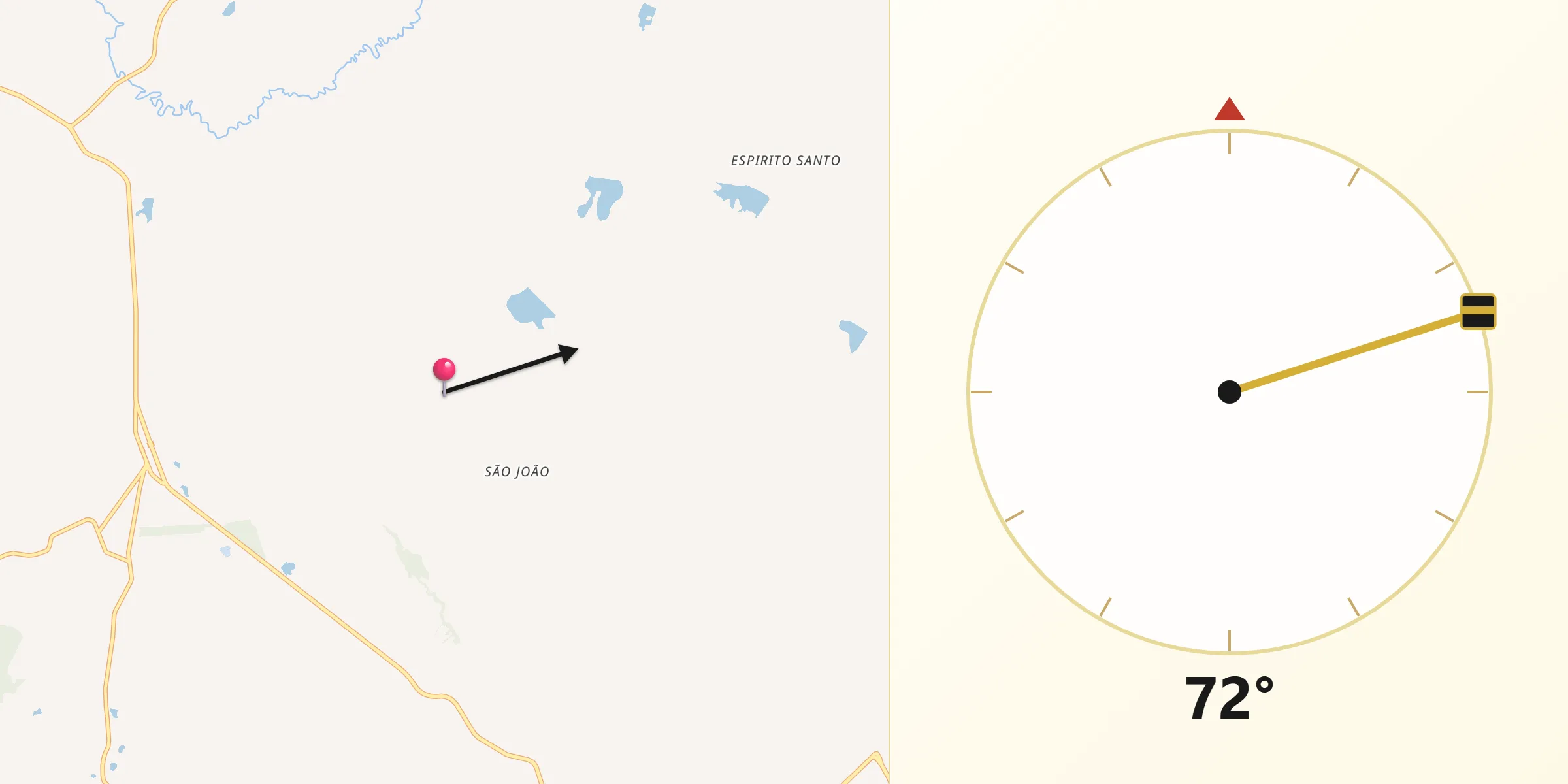Direção da Qibla a partir de Passo do Sobrado