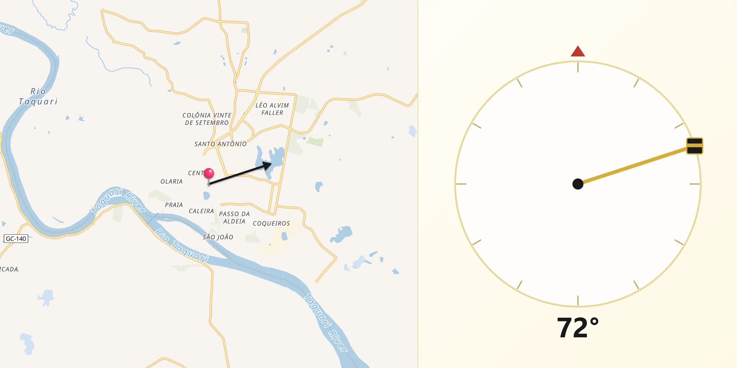 Direção da Qibla a partir de Taquari