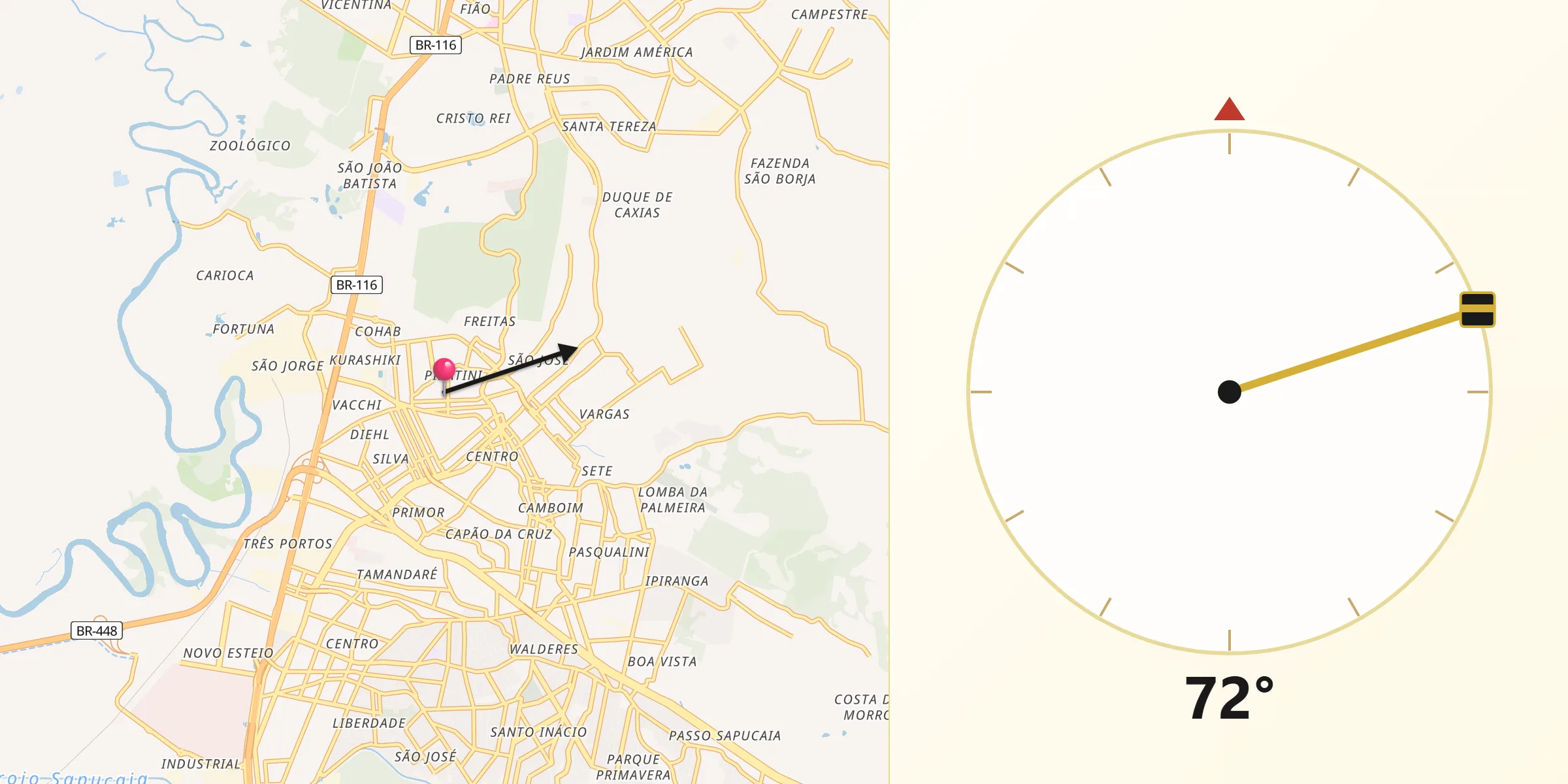 Direção da Qibla a partir de Sapucaia do Sul