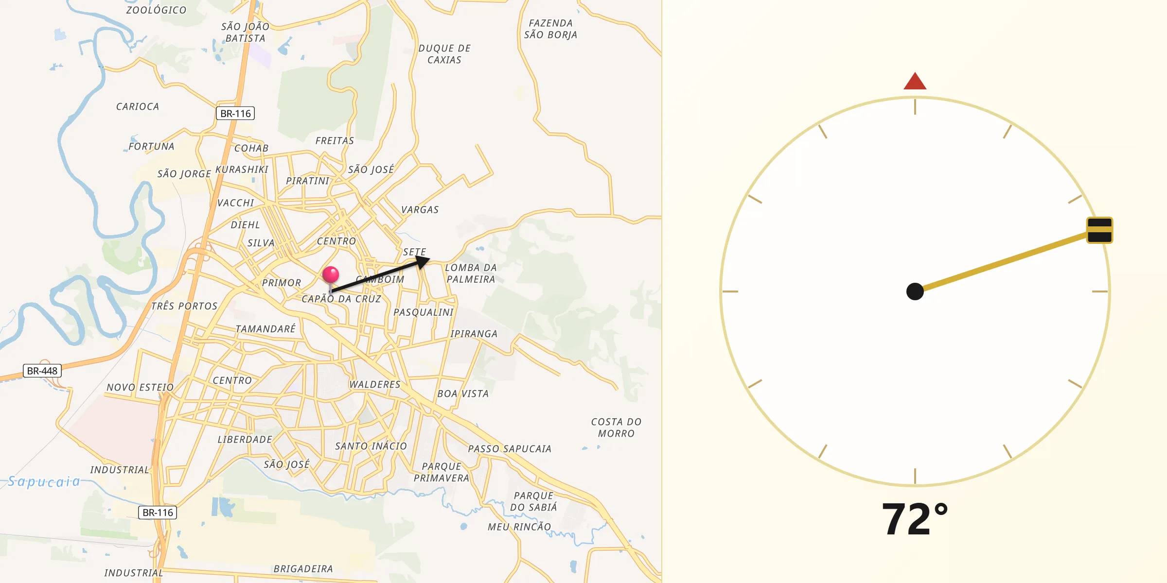 Direção da Qibla a partir de Sapucaia