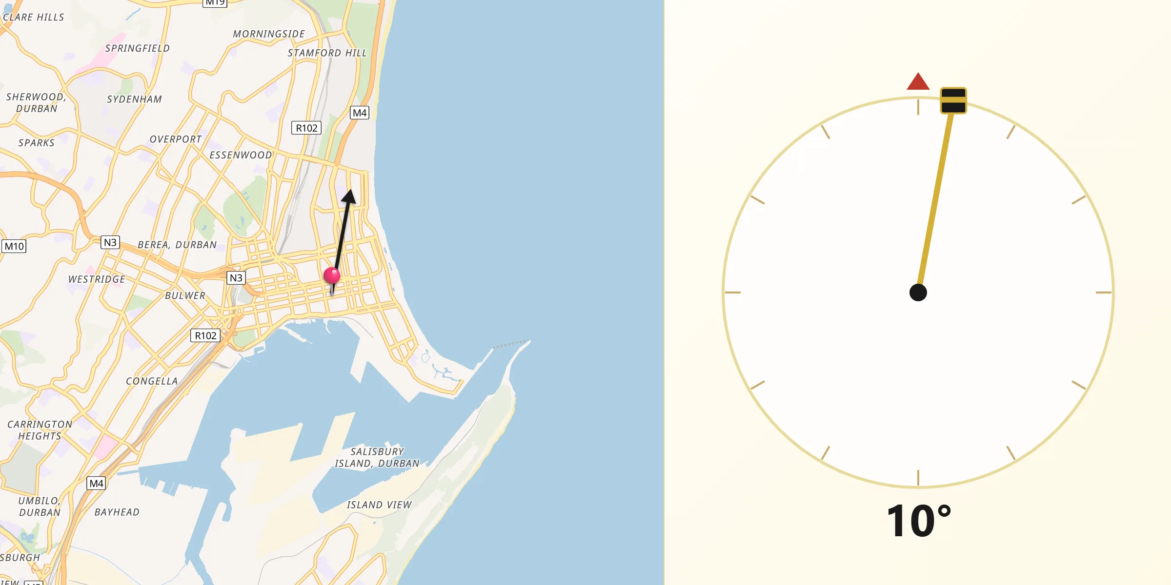 Qibla Direction from Durban