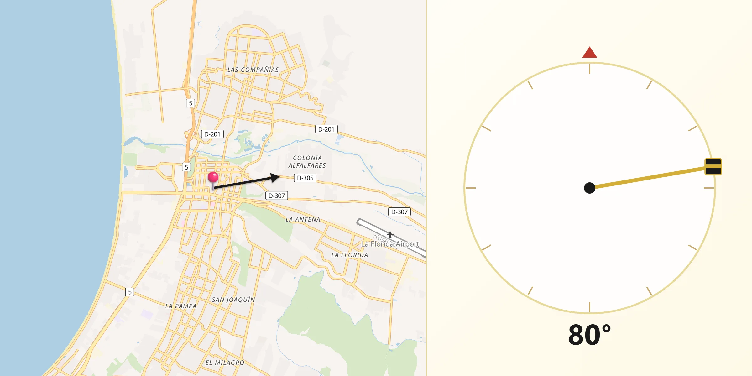 Dirección de la Qibla desde La Serena