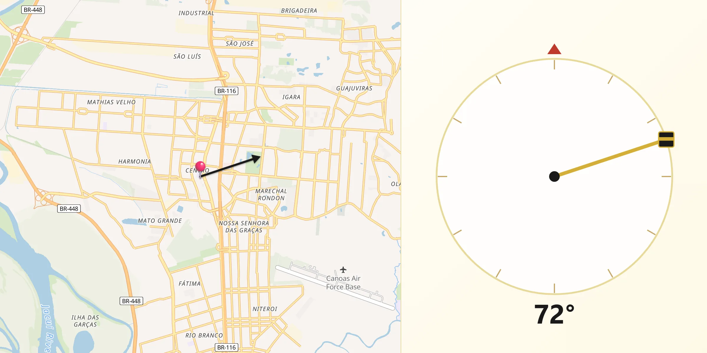 Direção da Qibla a partir de Canoas