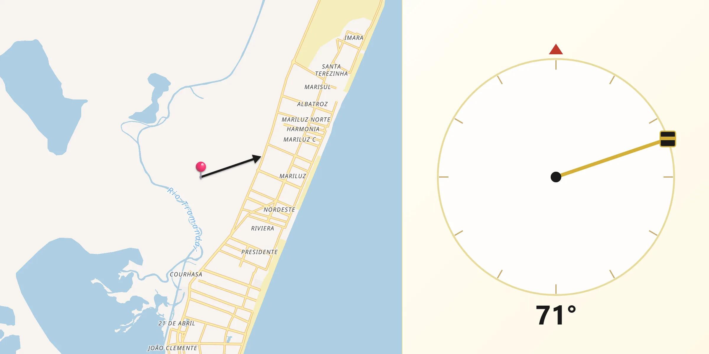 Direção da Qibla a partir de Imbé