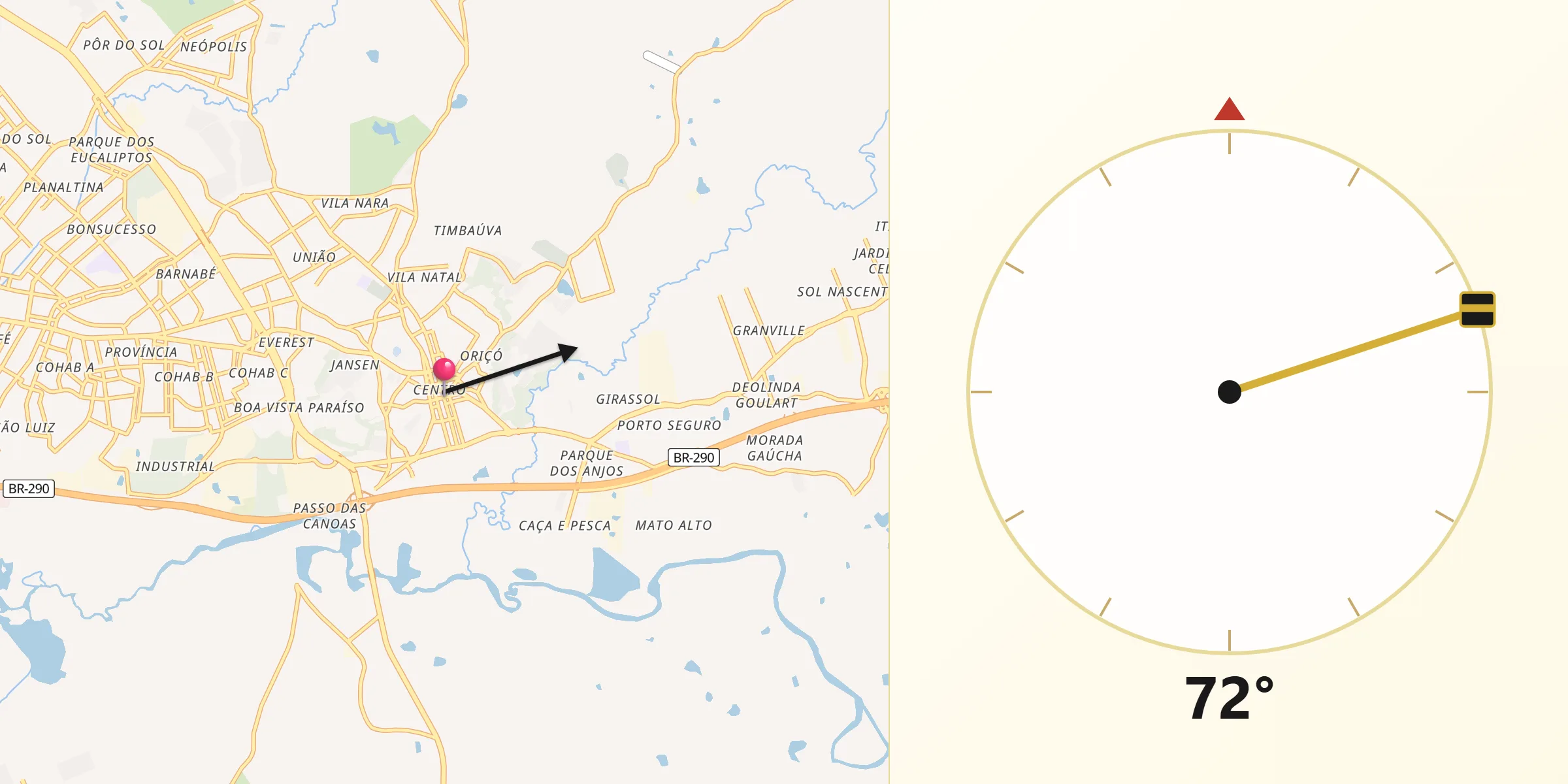 Direção da Qibla a partir de Gravataí