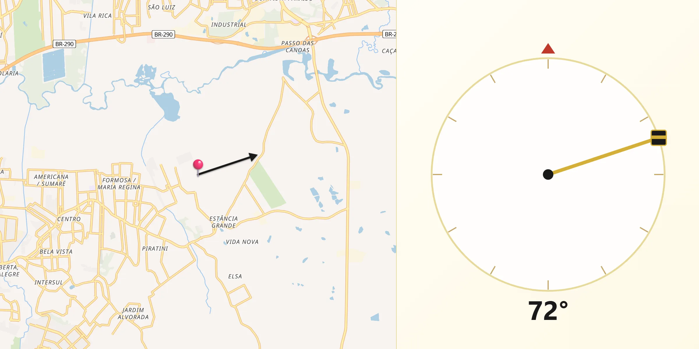 Direção da Qibla a partir de Alvorada