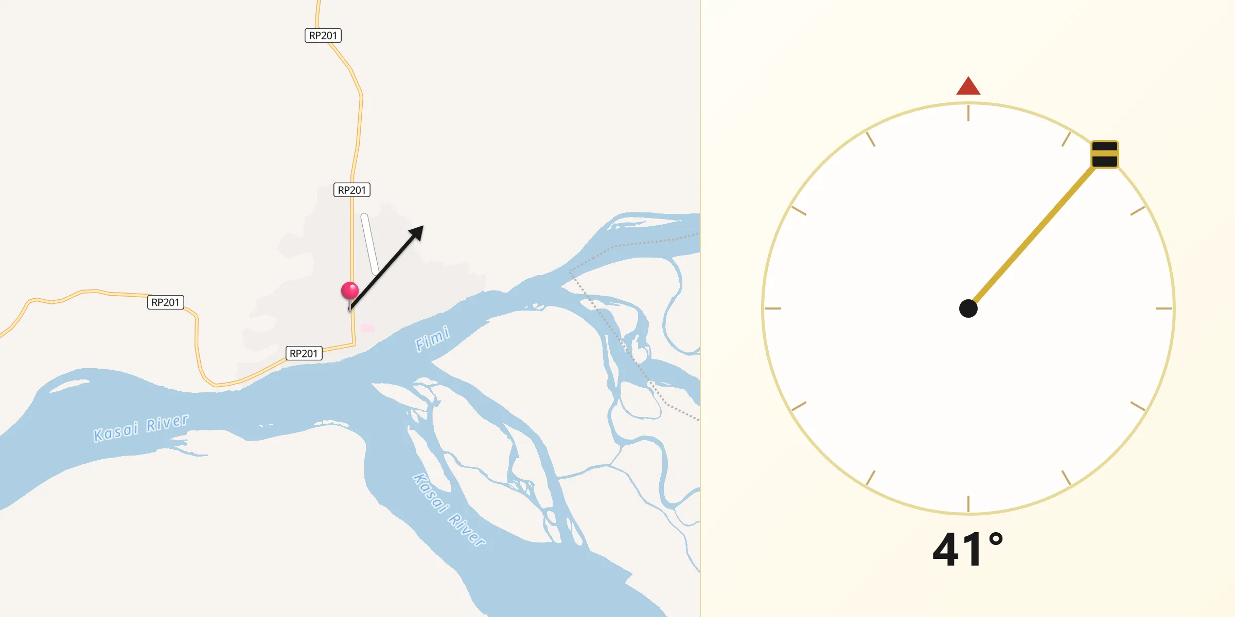 Direction vers la Qibla depuis Mushie