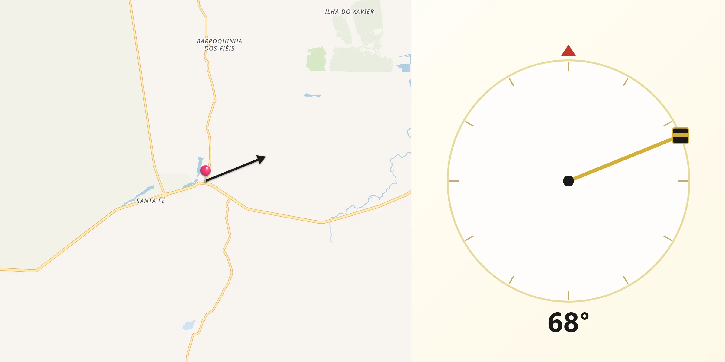 Direção da Qibla a partir de Barroquinha