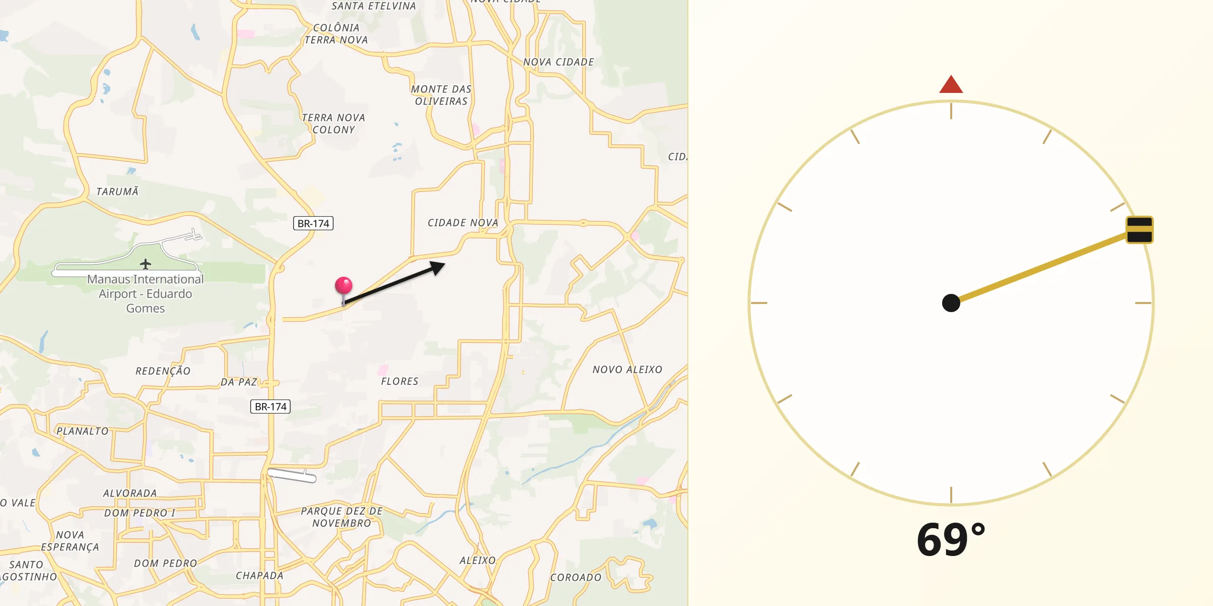 Direção da Qibla a partir de Manaus