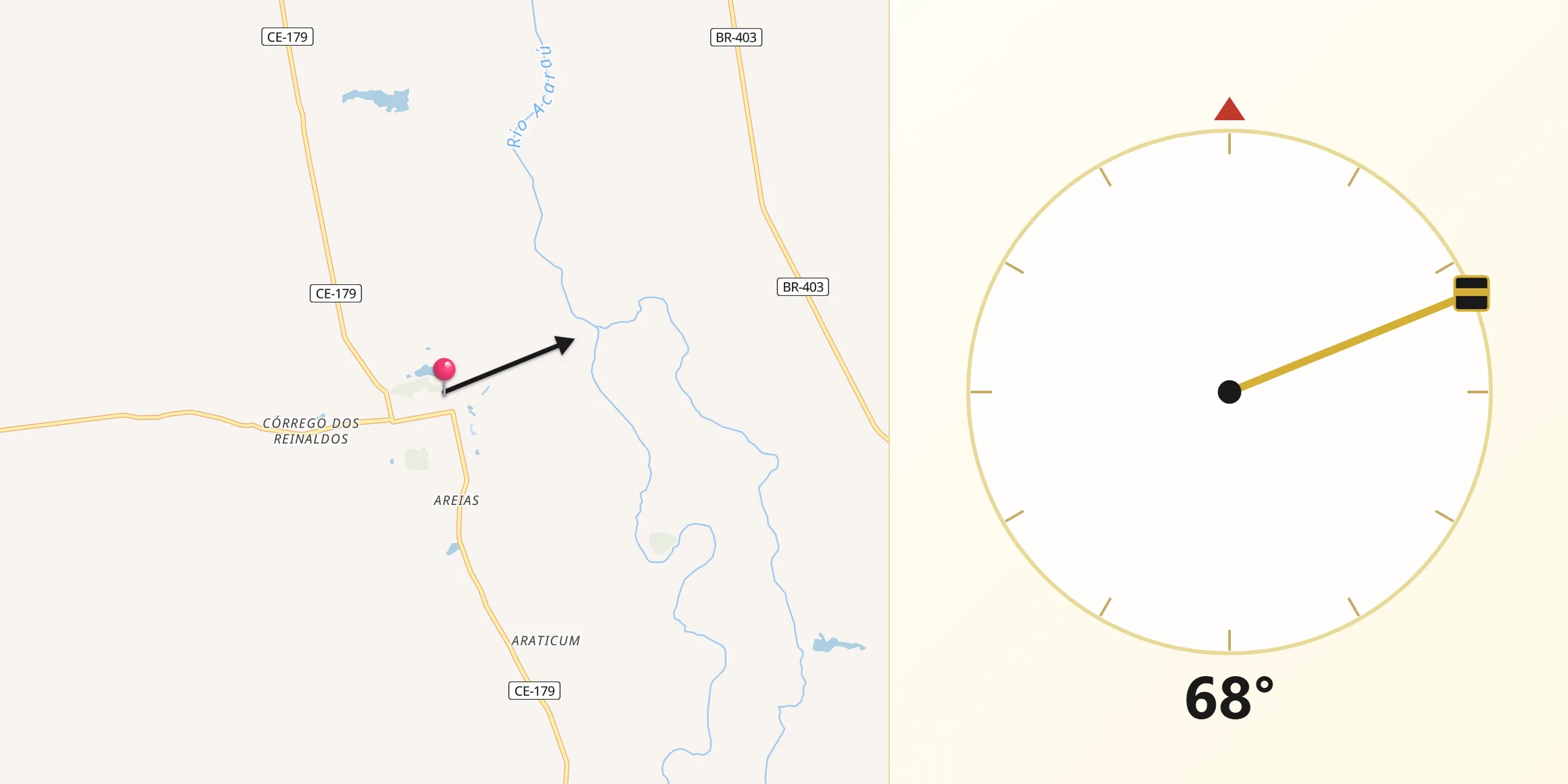 Direção da Qibla a partir de Bela Cruz