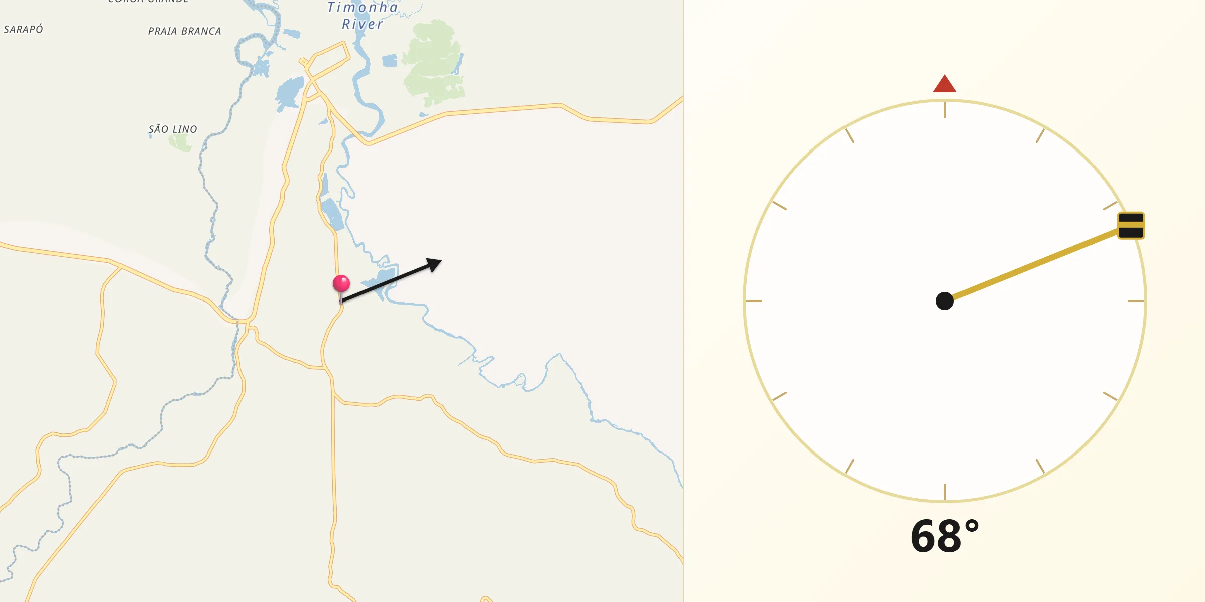 Direção da Qibla a partir de Chaval