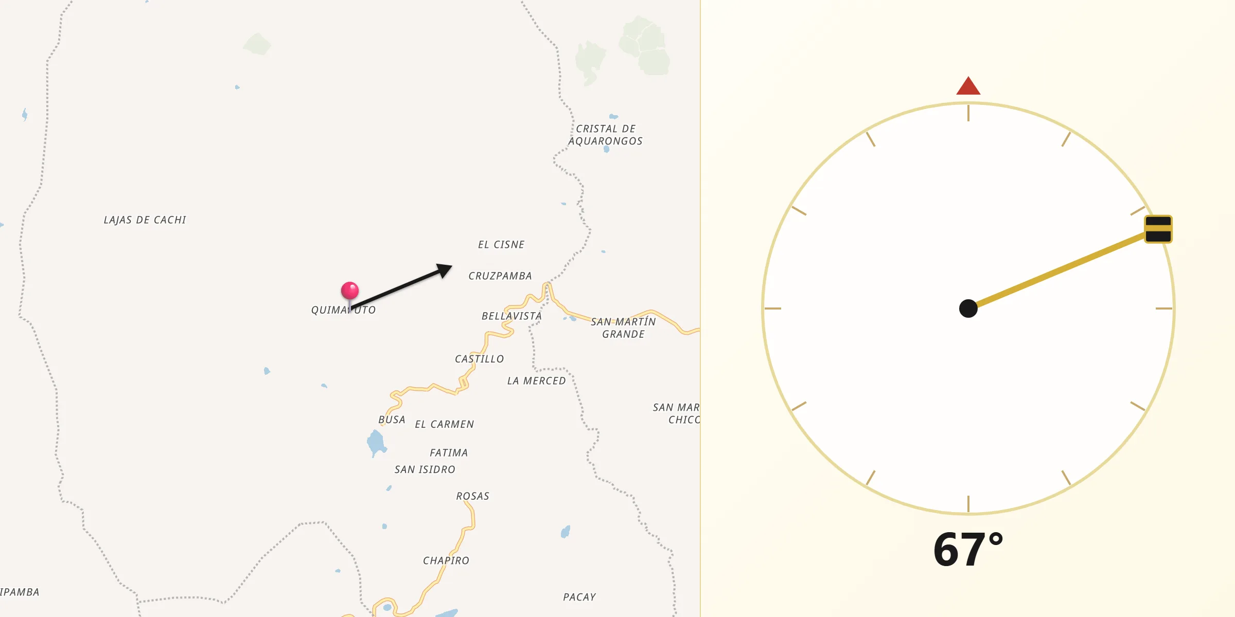 Dirección de la Qibla desde Cantón San Fernando