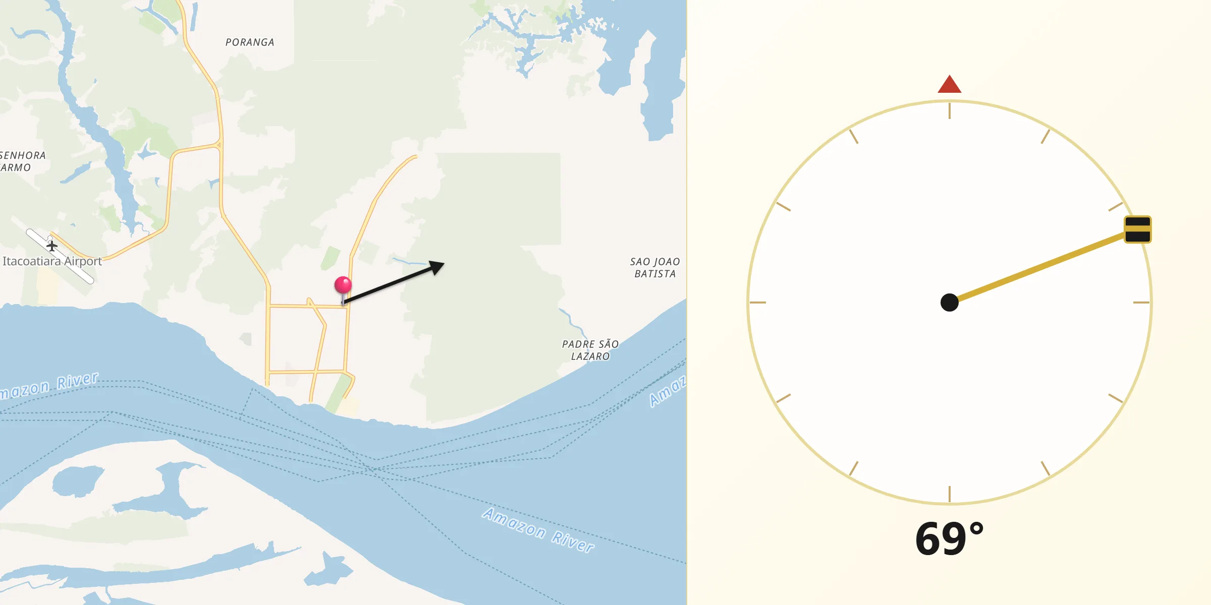 Direção da Qibla a partir de Itacoatiara