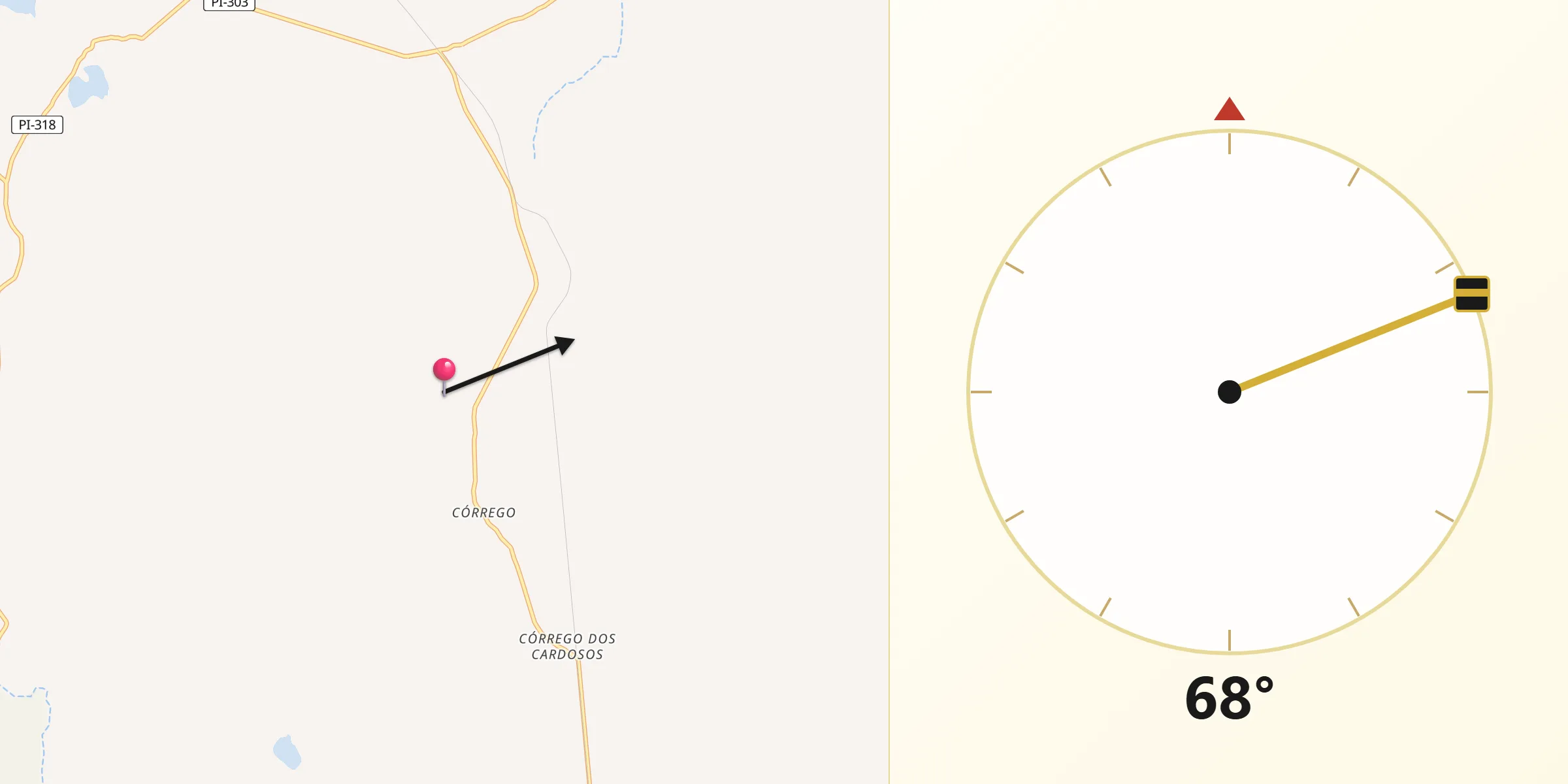 Direção da Qibla a partir de Bom Princípio do Piauí