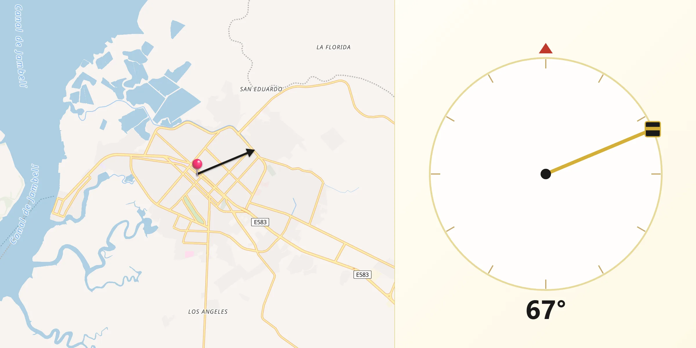 Dirección de la Qibla desde Machala